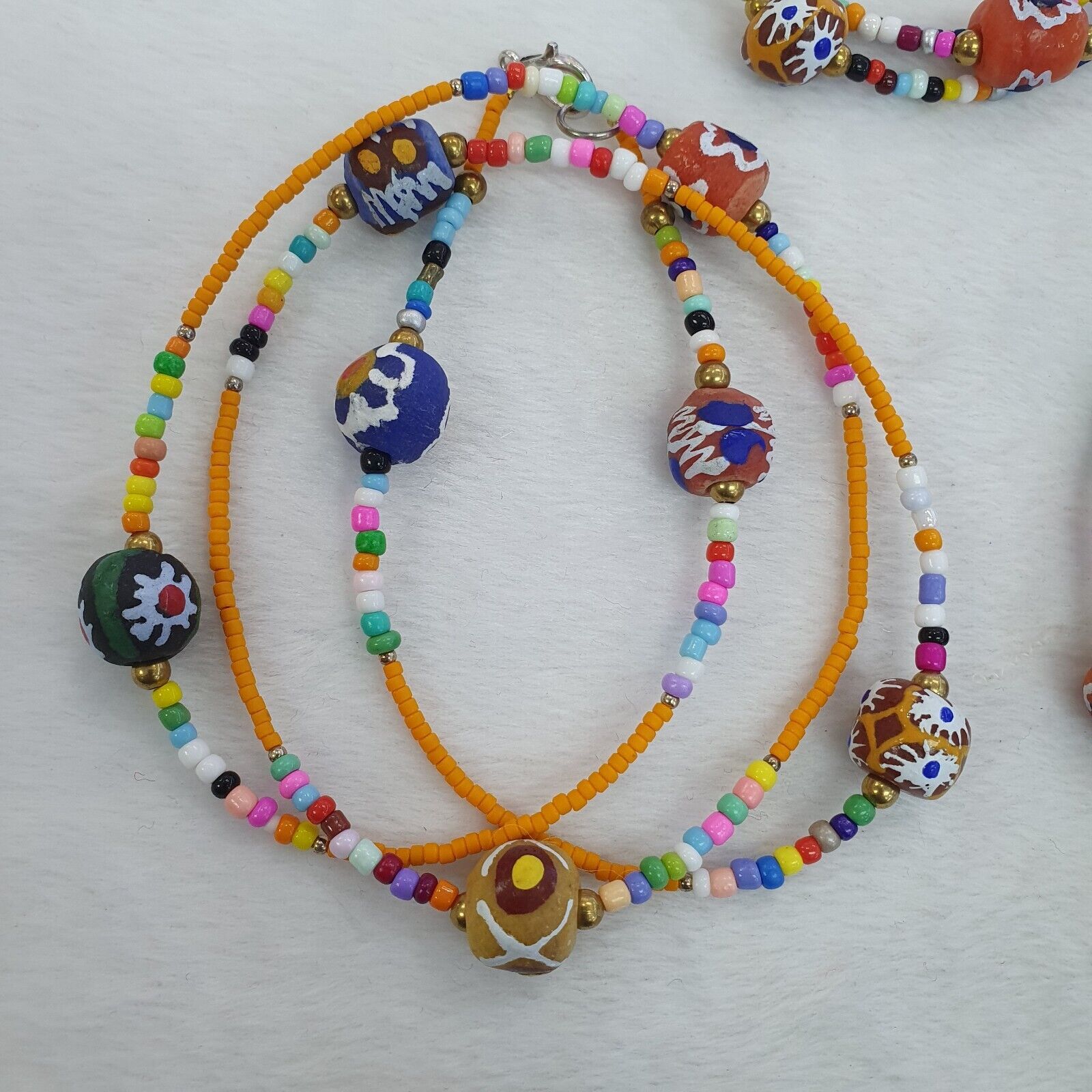 Lot 5 pcs African Glass Beads With Afghan Tiny Seed beads Necklaces