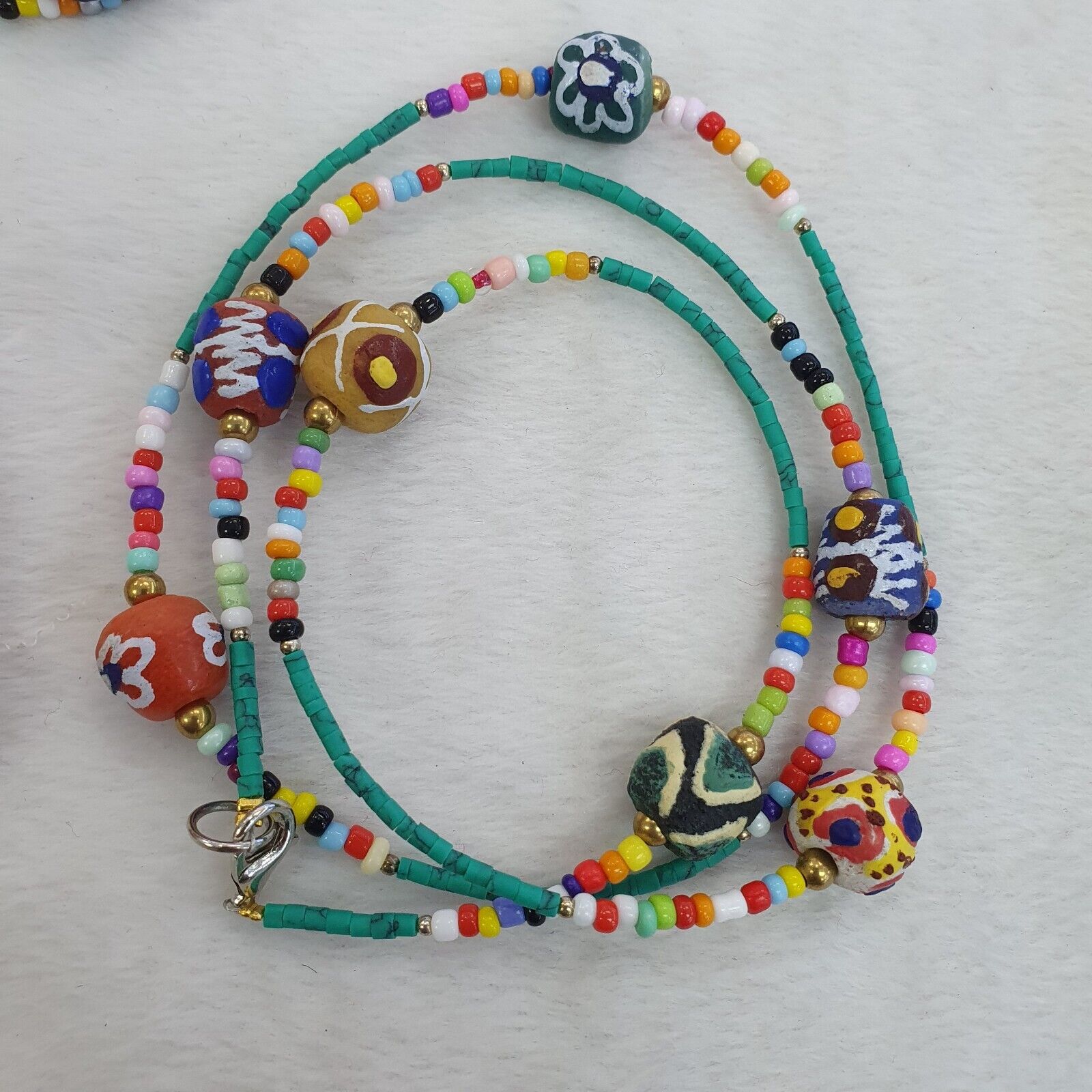 Lot 5 pcs African Glass Beads With Afghan Tiny Seed beads Necklaces