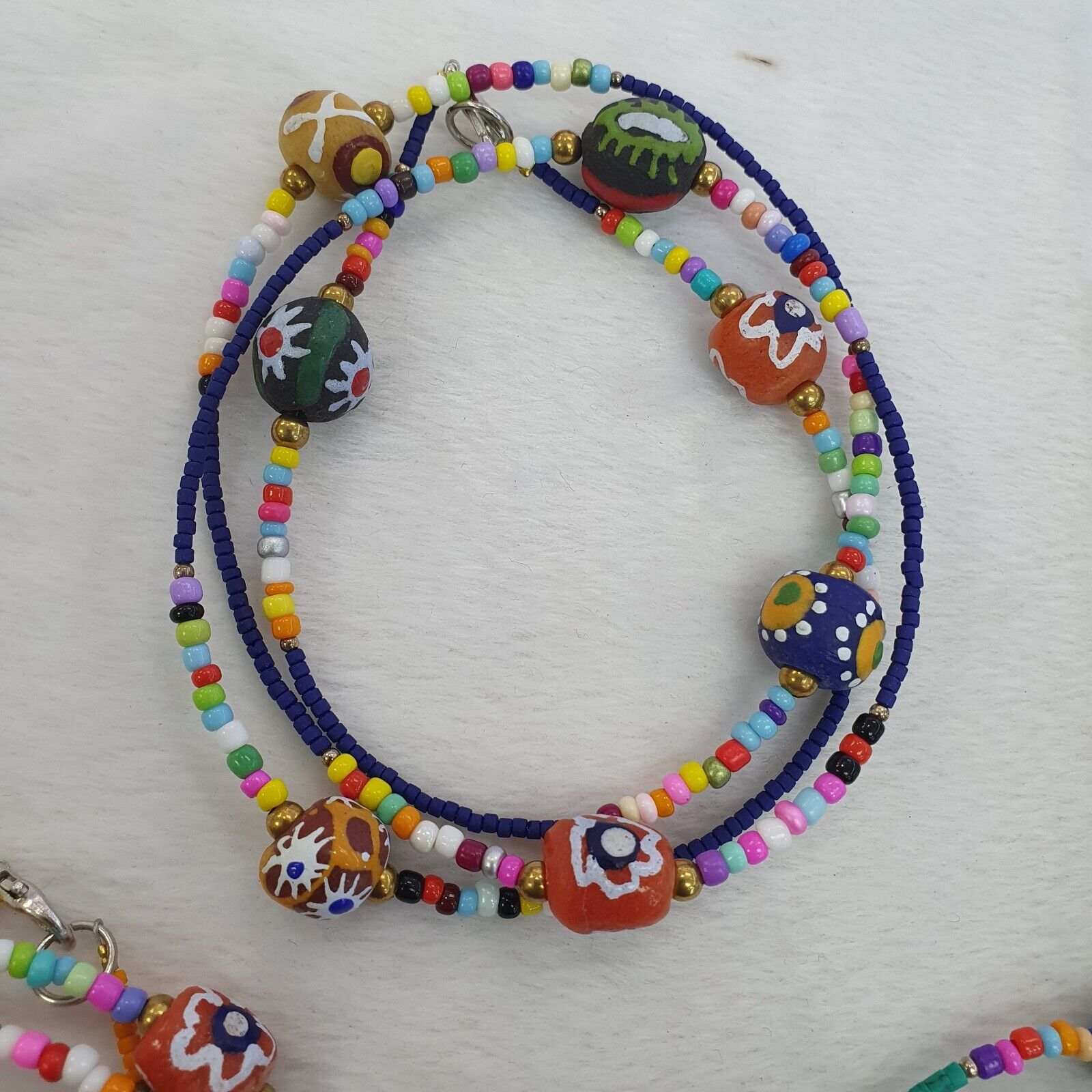 Lot 5 pcs African Glass Beads With Afghan Tiny Seed beads Necklaces