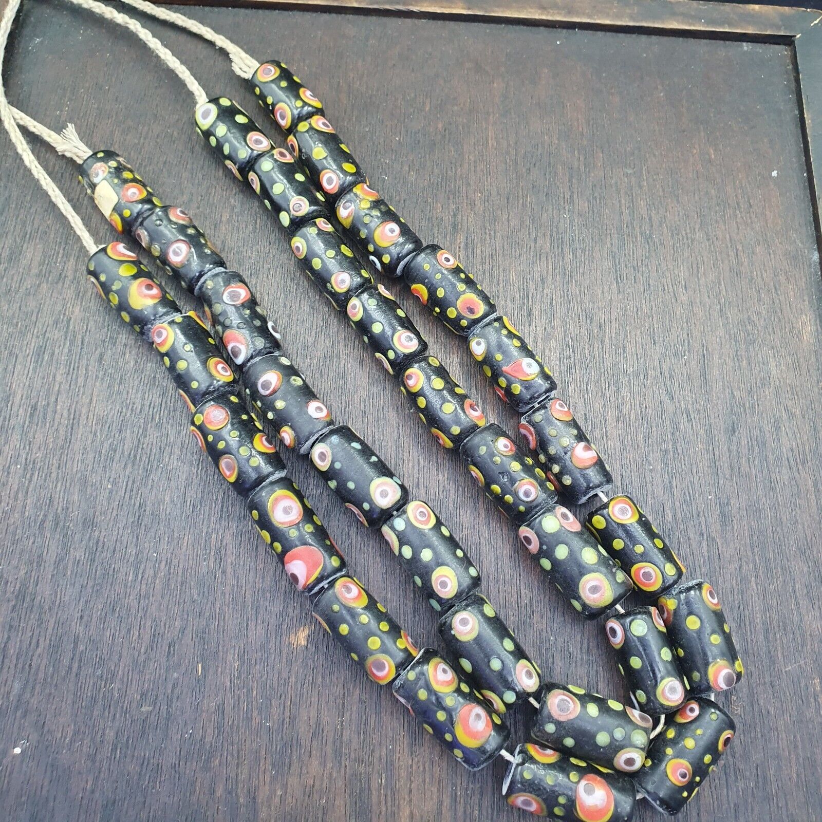 Vintage Black Gabri Eyes Glass Beads Strand