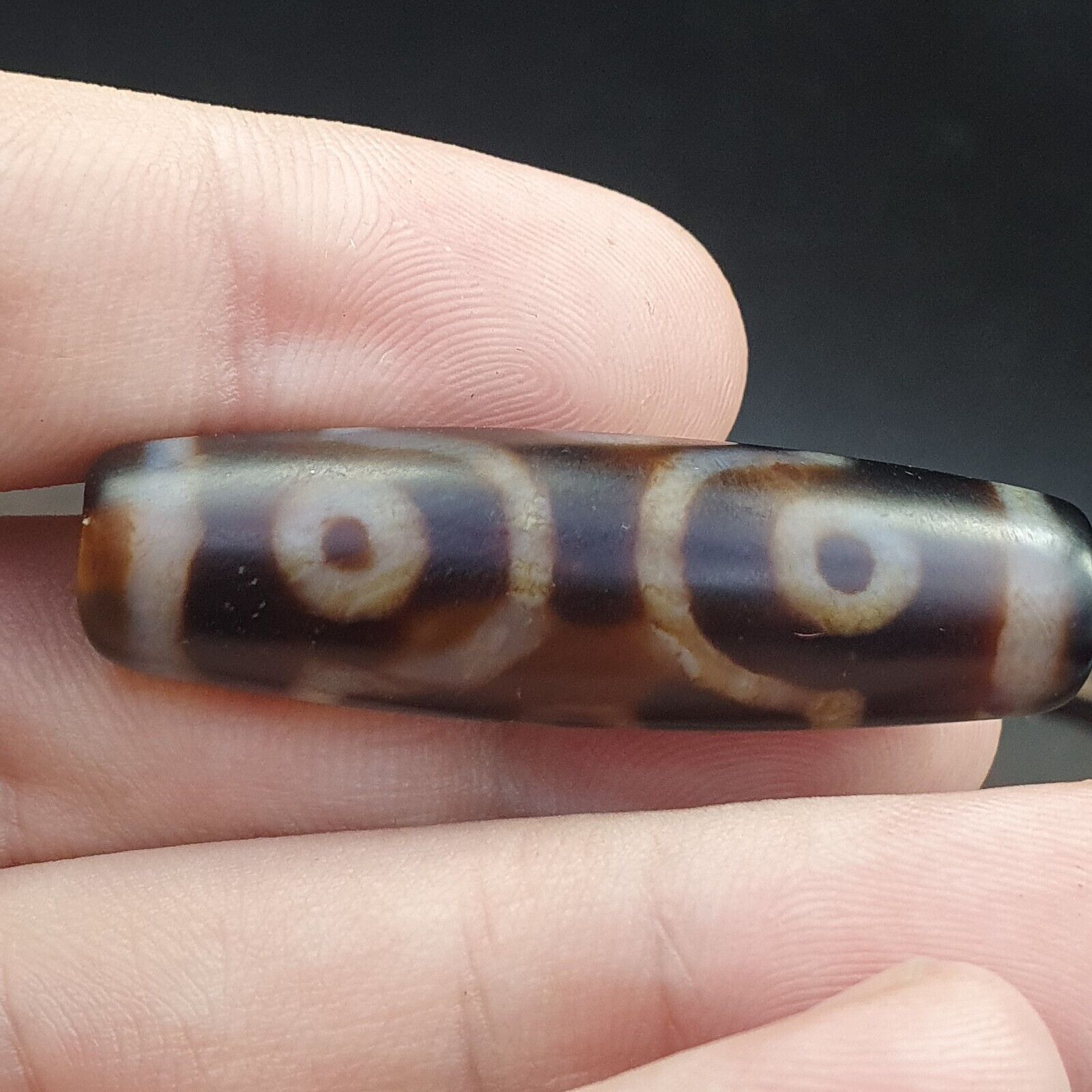 Old Tibetan Very unique 6 Eyes Agate stone Dzi Bead Amulet