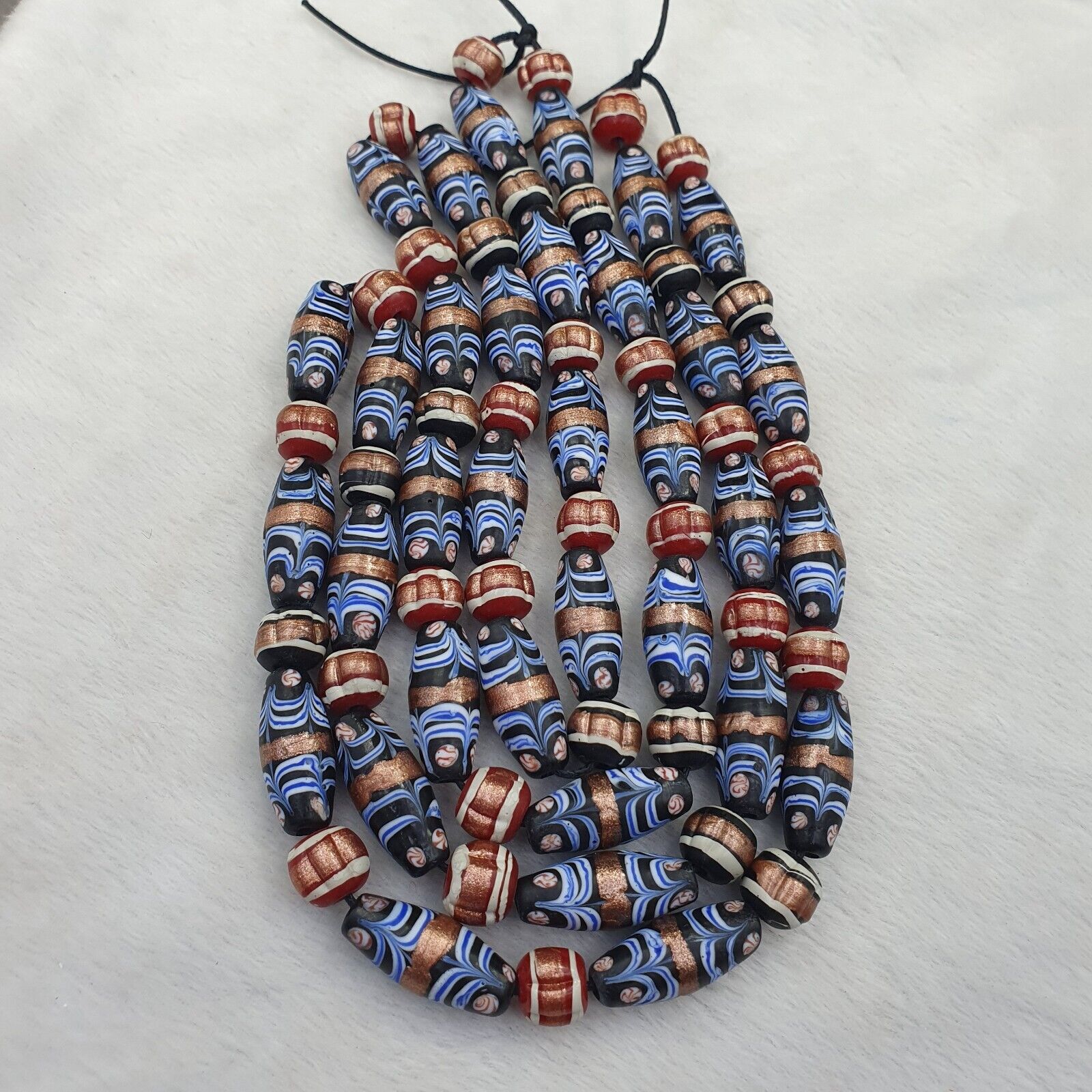 vintage Millefiori Fancy FEATHER Aventurine glass beads 25×10 MM | LONG STRAND