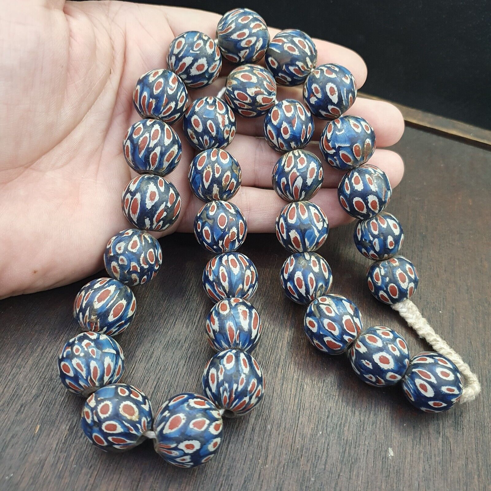 Vintage Antique Blues Gabri Red Eyes Glass Beads Strand 19mm