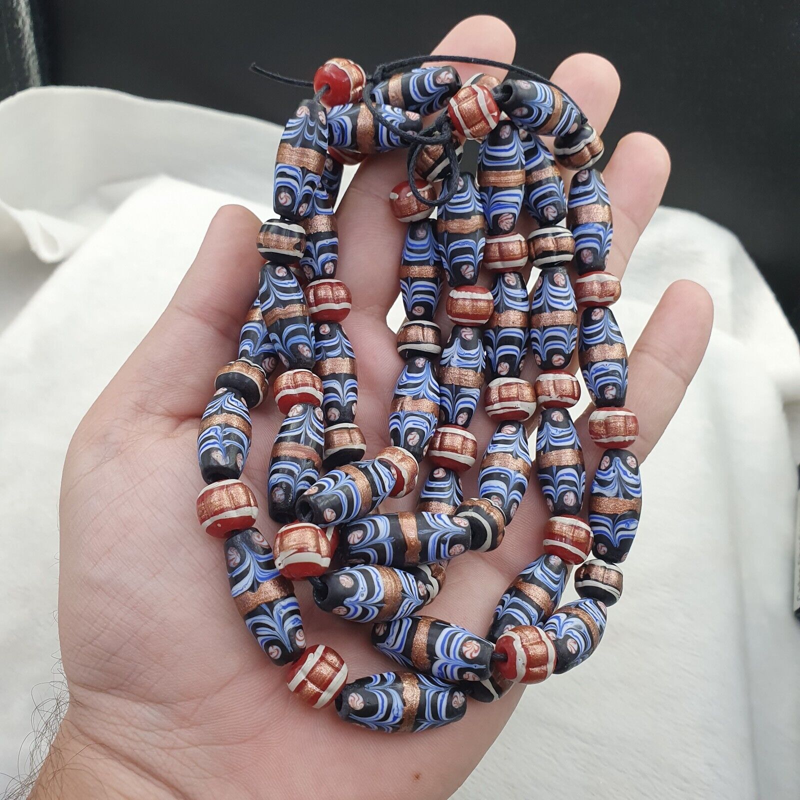 vintage Millefiori Fancy FEATHER Aventurine glass beads 25×10 MM | LONG STRAND
