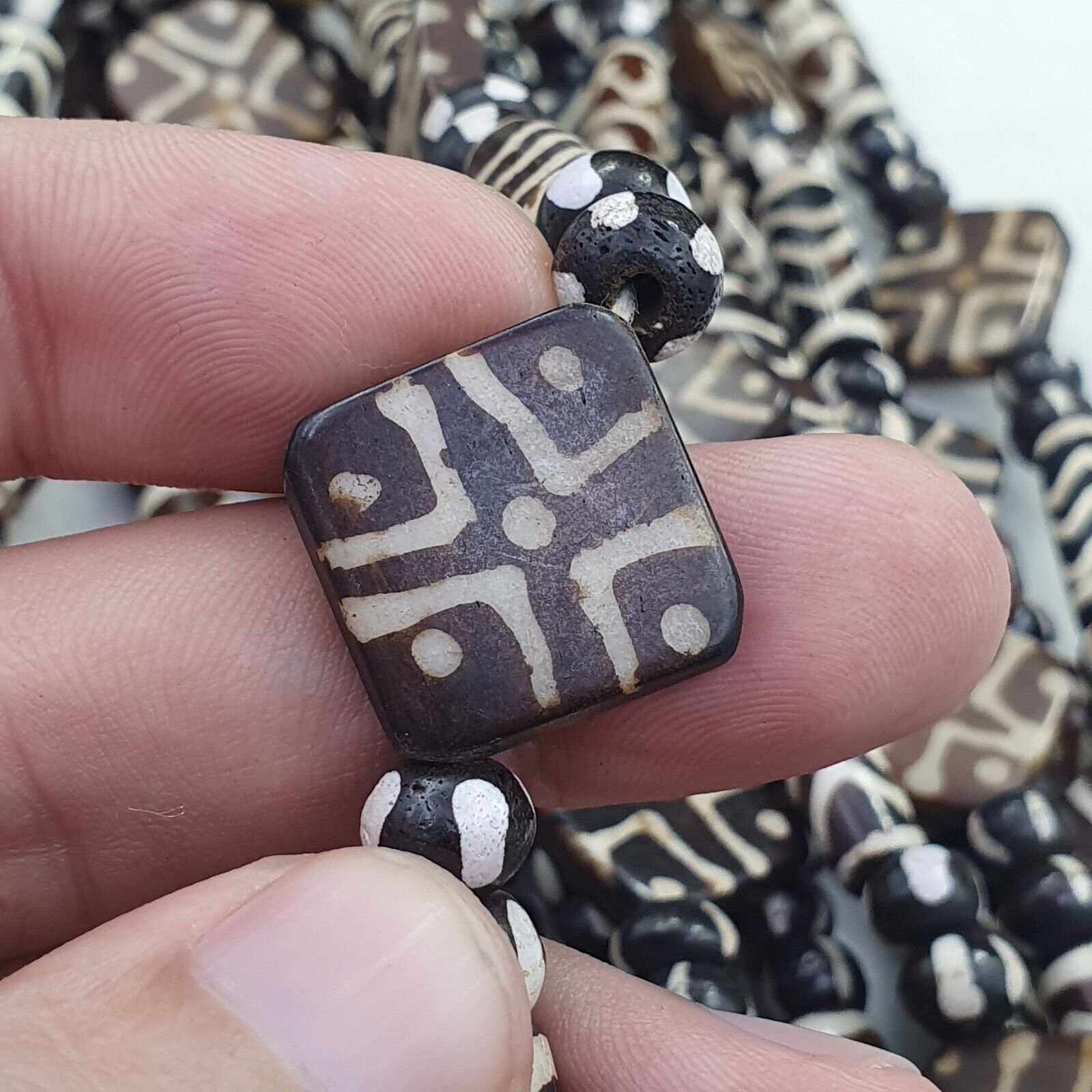Nepalese Tibetan Indian Yak Bone Pyu Pumtek Style Beads Necklace
