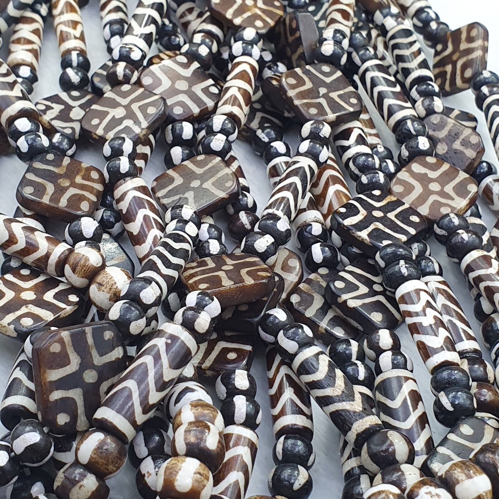 Nepalese Tibetan Indian Yak Bone Pyu Pumtek Style Beads Necklace