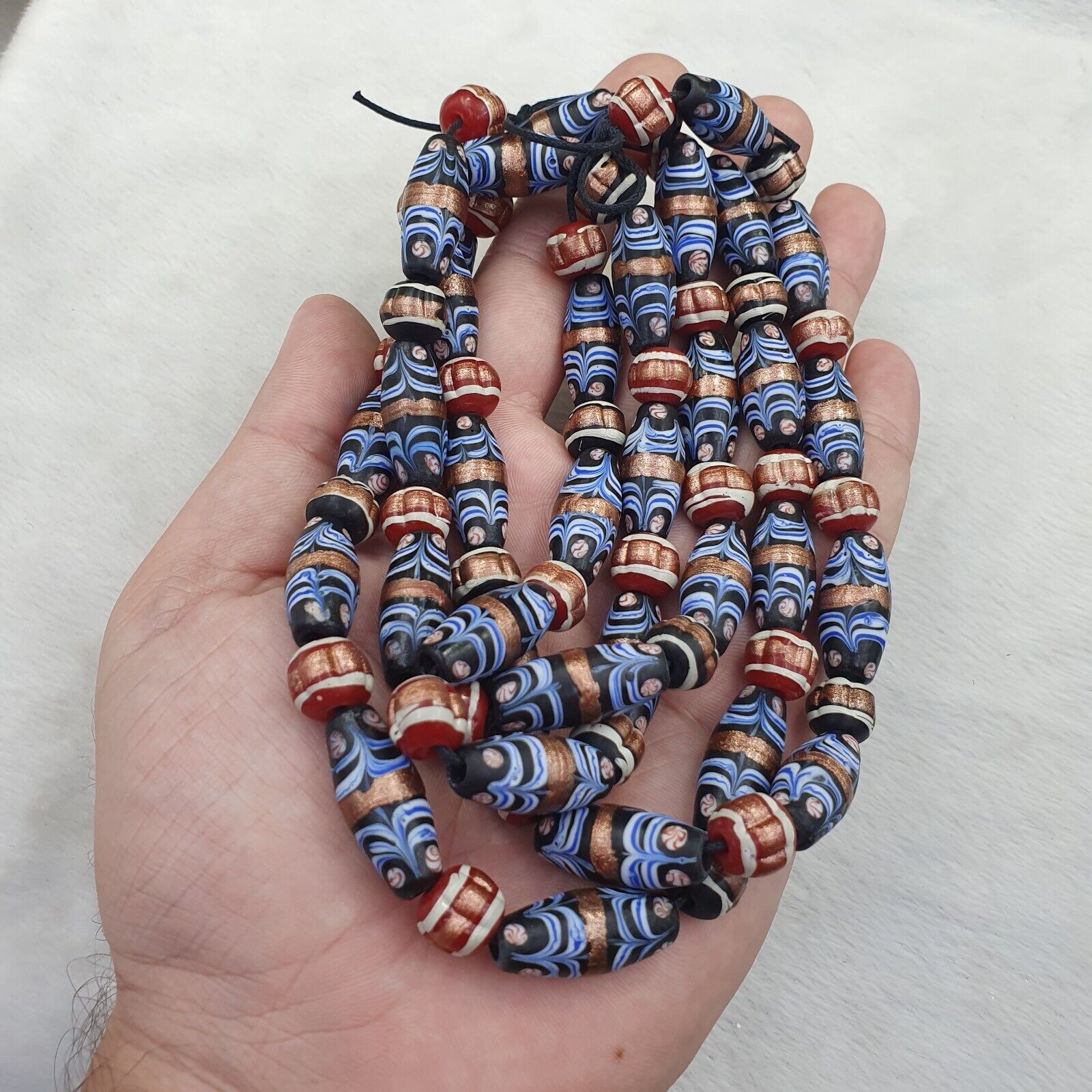 vintage Millefiori Fancy FEATHER Aventurine glass beads 25×10 MM | LONG STRAND