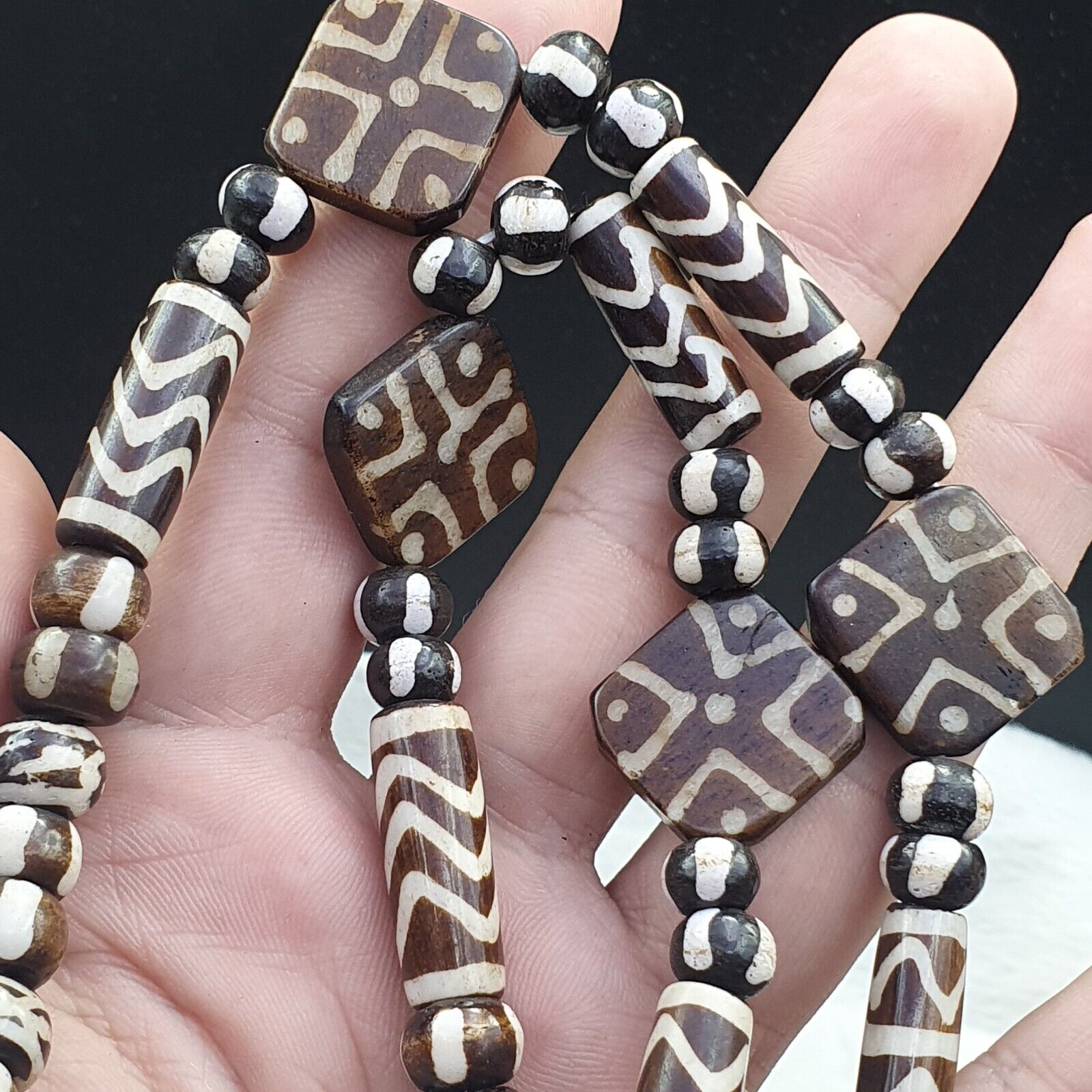 Nepalese Tibetan Indian Yak Bone Pyu Pumtek Style Beads Necklace