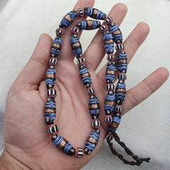 vintage Millefiori Fancy FEATHER & chevron glass beads 25×10 MM | LONG STRAND