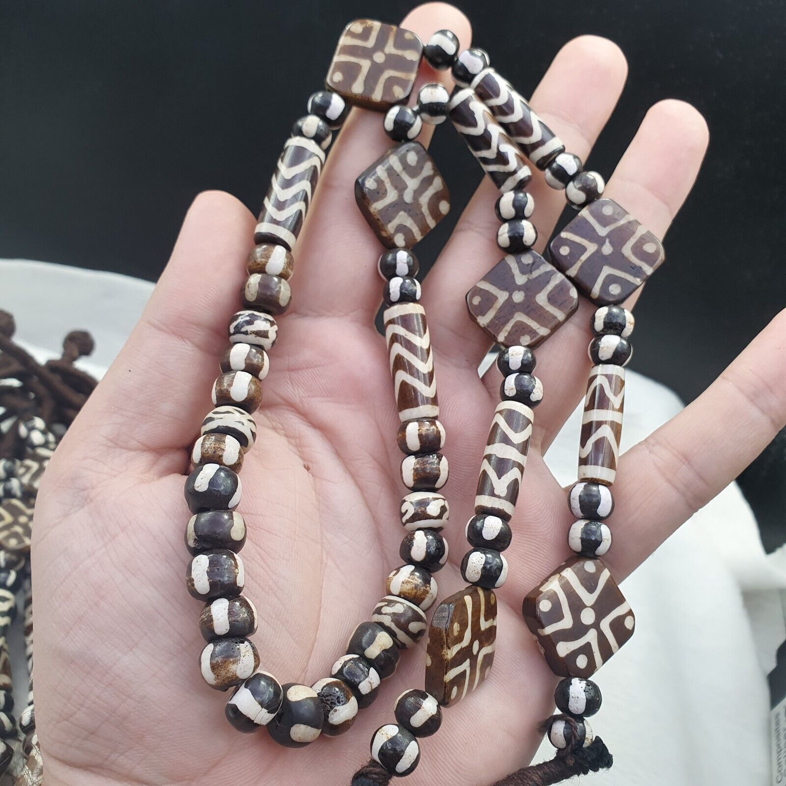 Nepalese Tibetan Indian Yak Bone Pyu Pumtek Style Beads Necklace