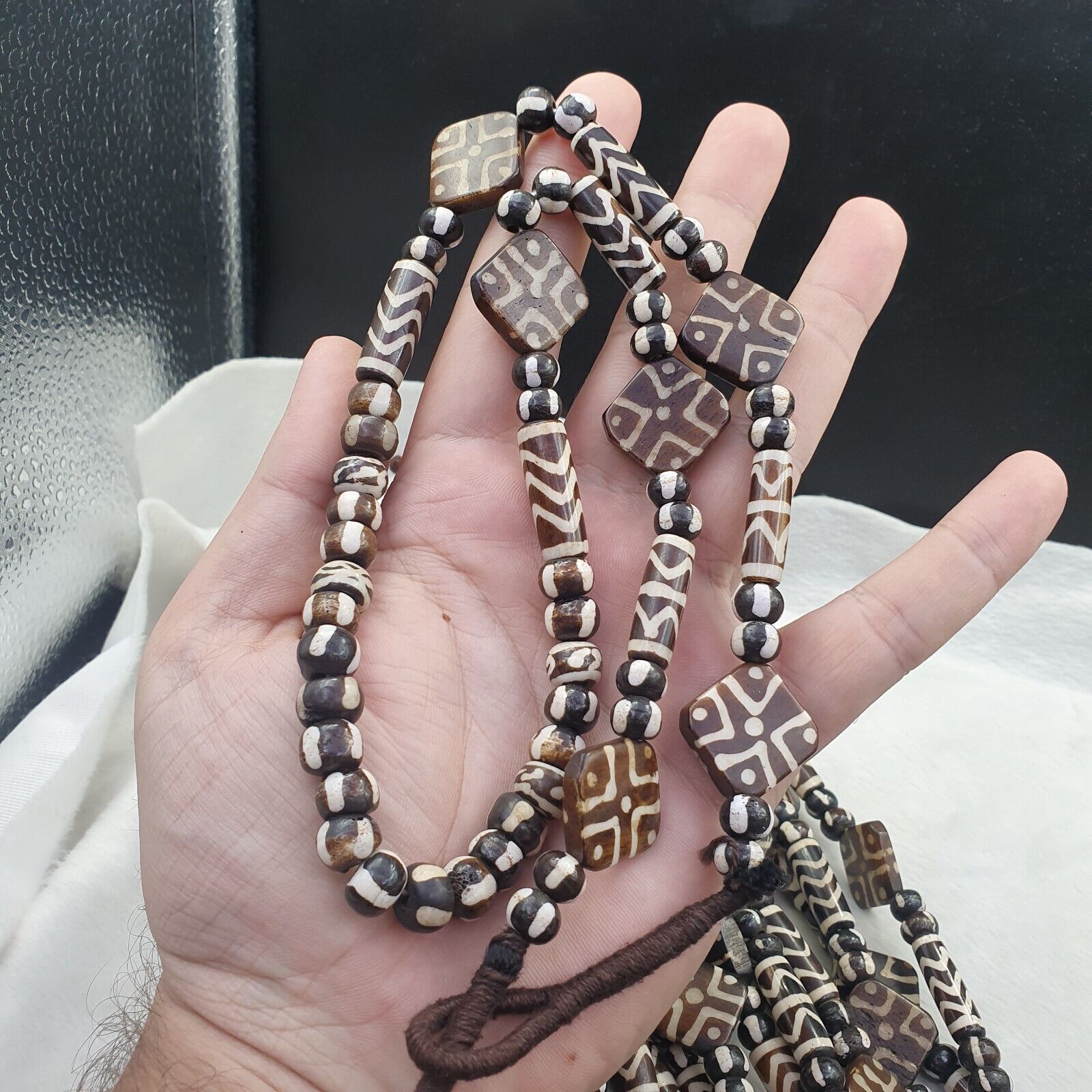 Nepalese Tibetan Indian Yak Bone Pyu Pumtek Style Beads Necklace