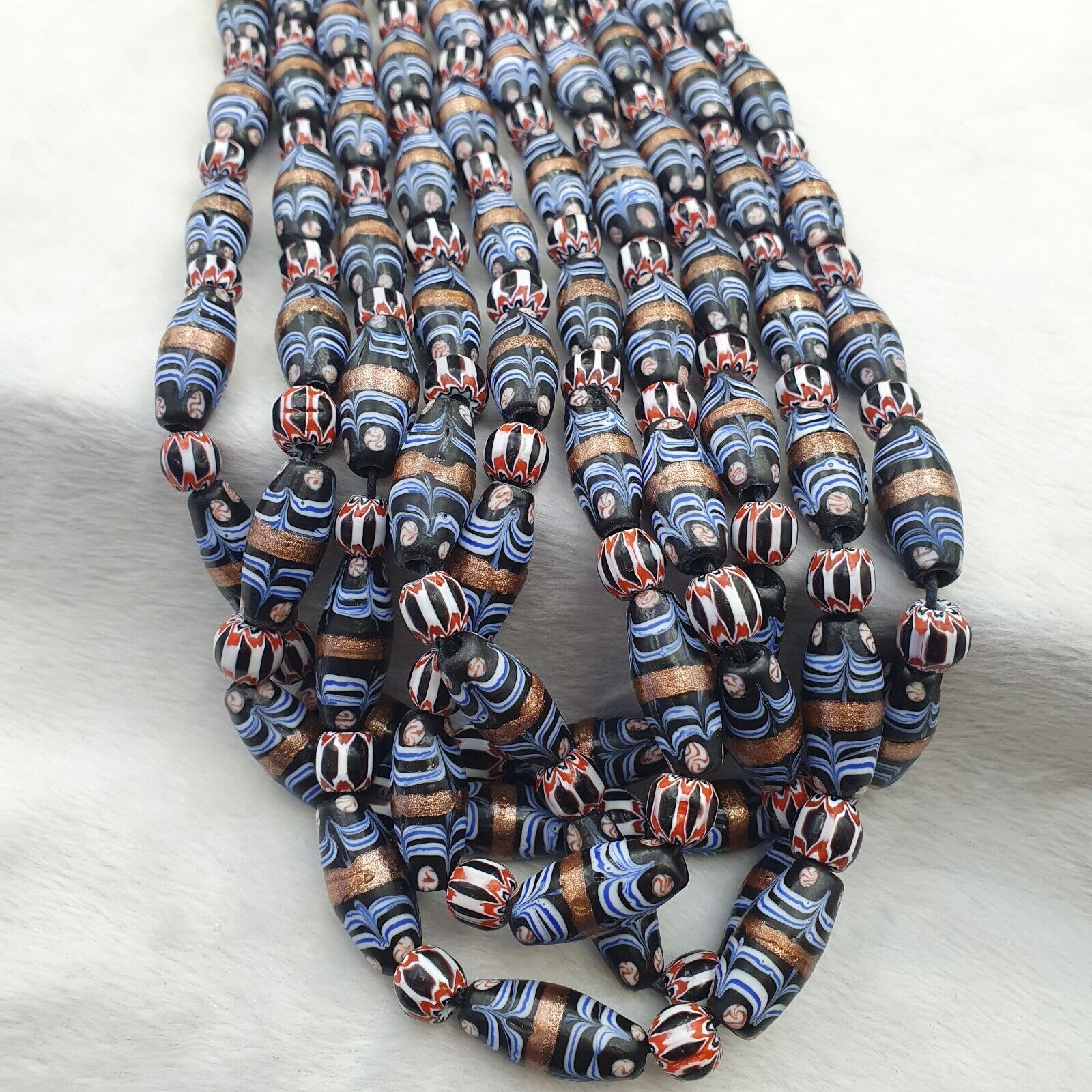vintage Millefiori Fancy FEATHER & chevron glass beads 25×10 MM | LONG STRAND