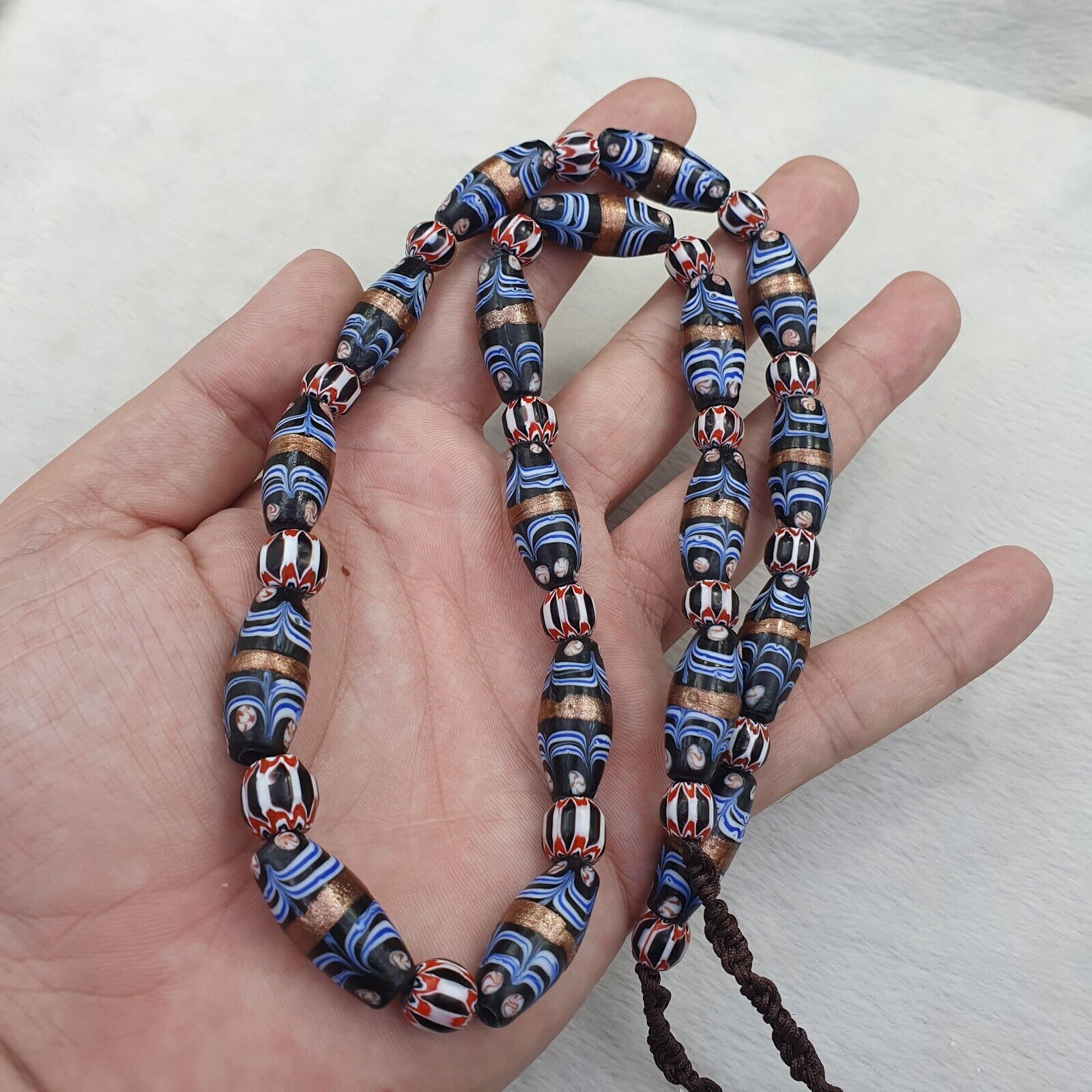 vintage Millefiori Fancy FEATHER & chevron glass beads 25×10 MM | LONG STRAND
