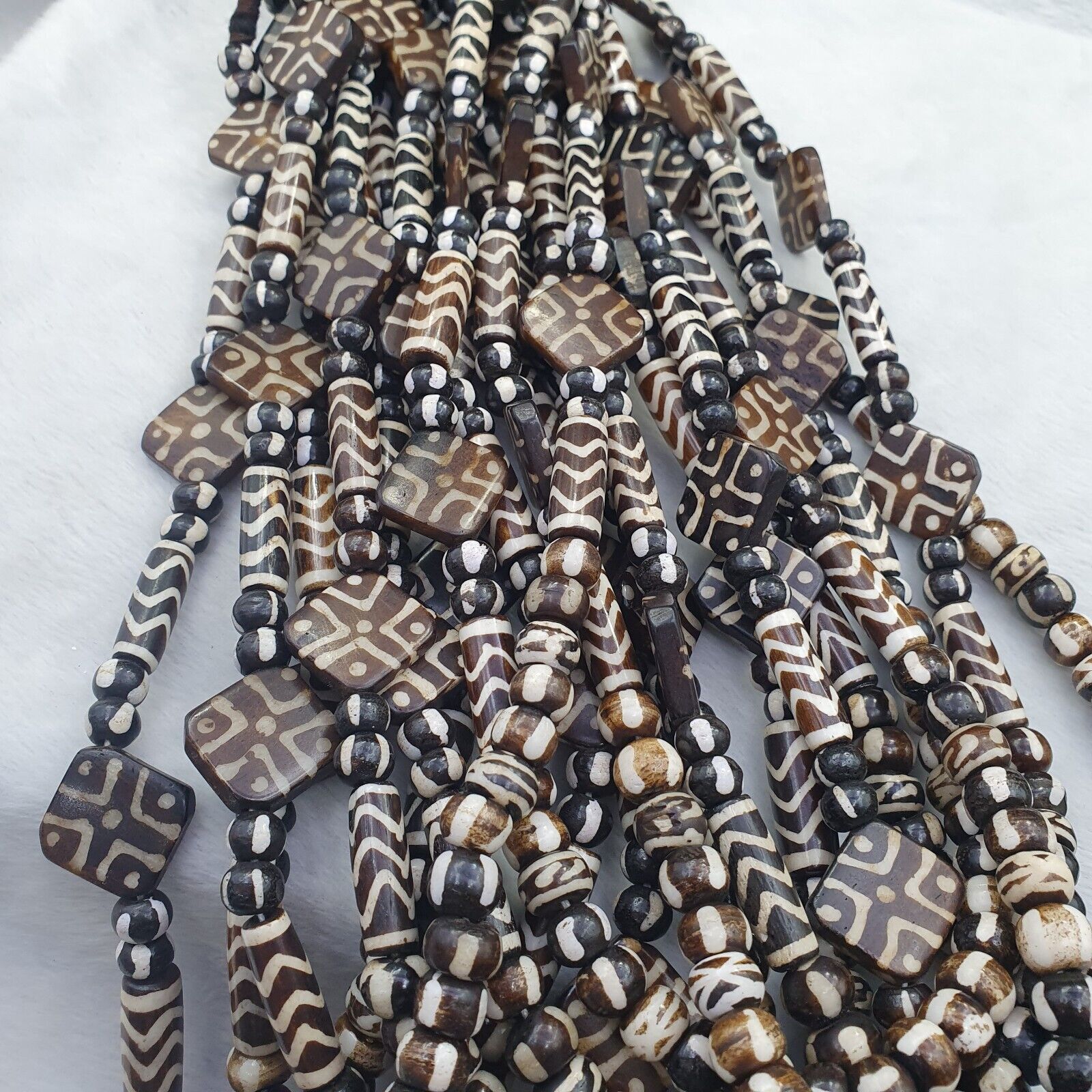 Nepalese Tibetan Indian Yak Bone Pyu Pumtek Style Beads Necklace