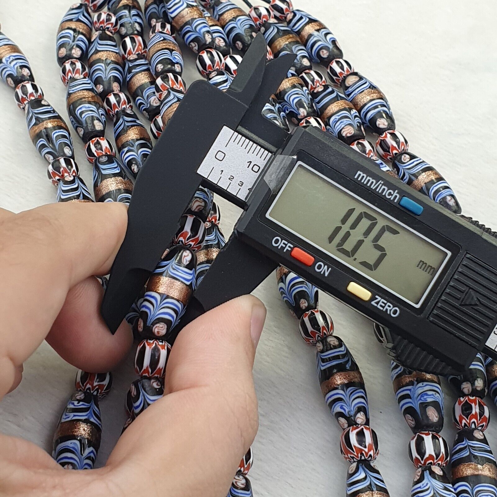 vintage Millefiori Fancy FEATHER & chevron glass beads 25×10 MM | LONG STRAND