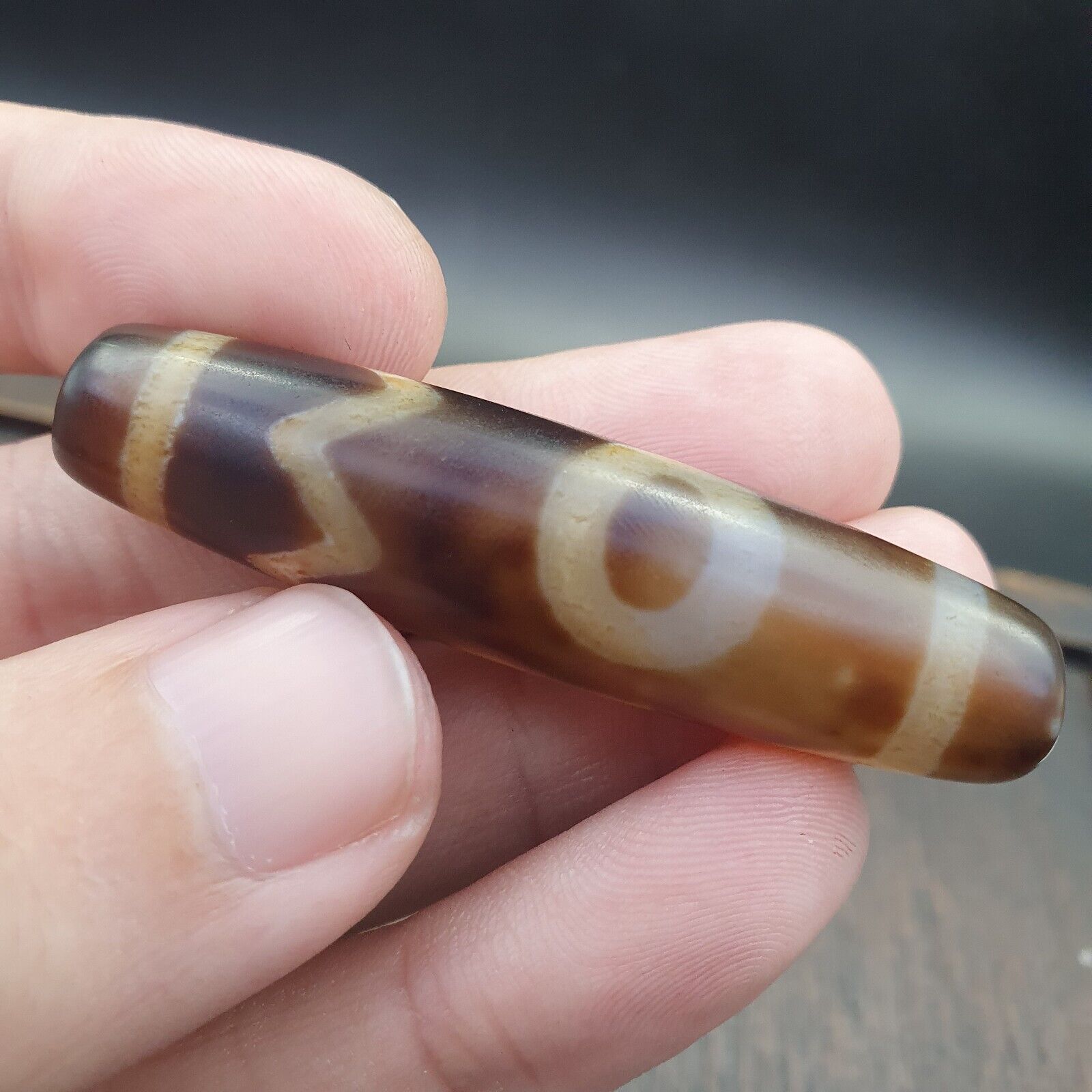 Vintage Old Tibetan Very unique Eyes Agate stone Dzi Bead Amulet