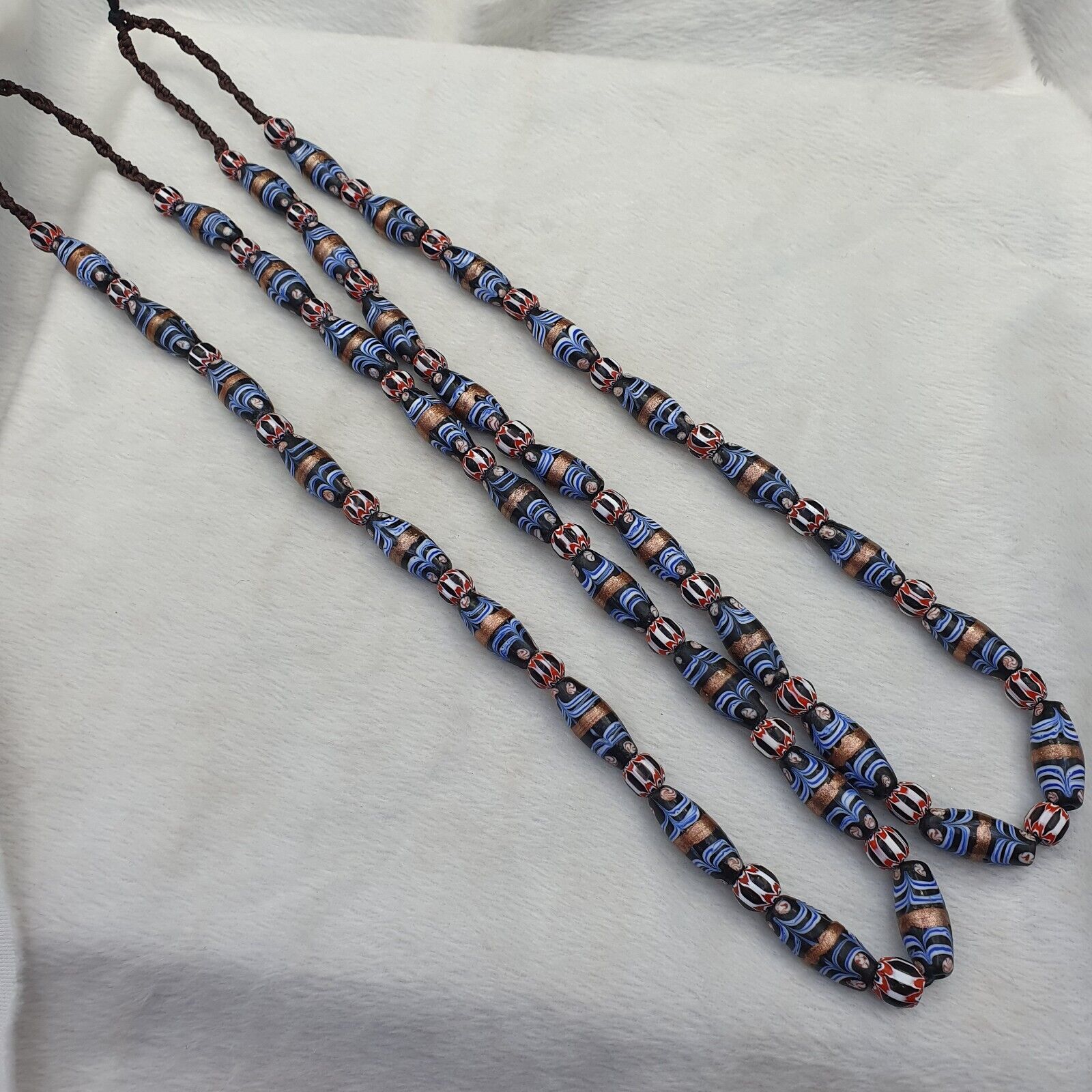 vintage Millefiori Fancy FEATHER & chevron glass beads 25×10 MM | LONG STRAND