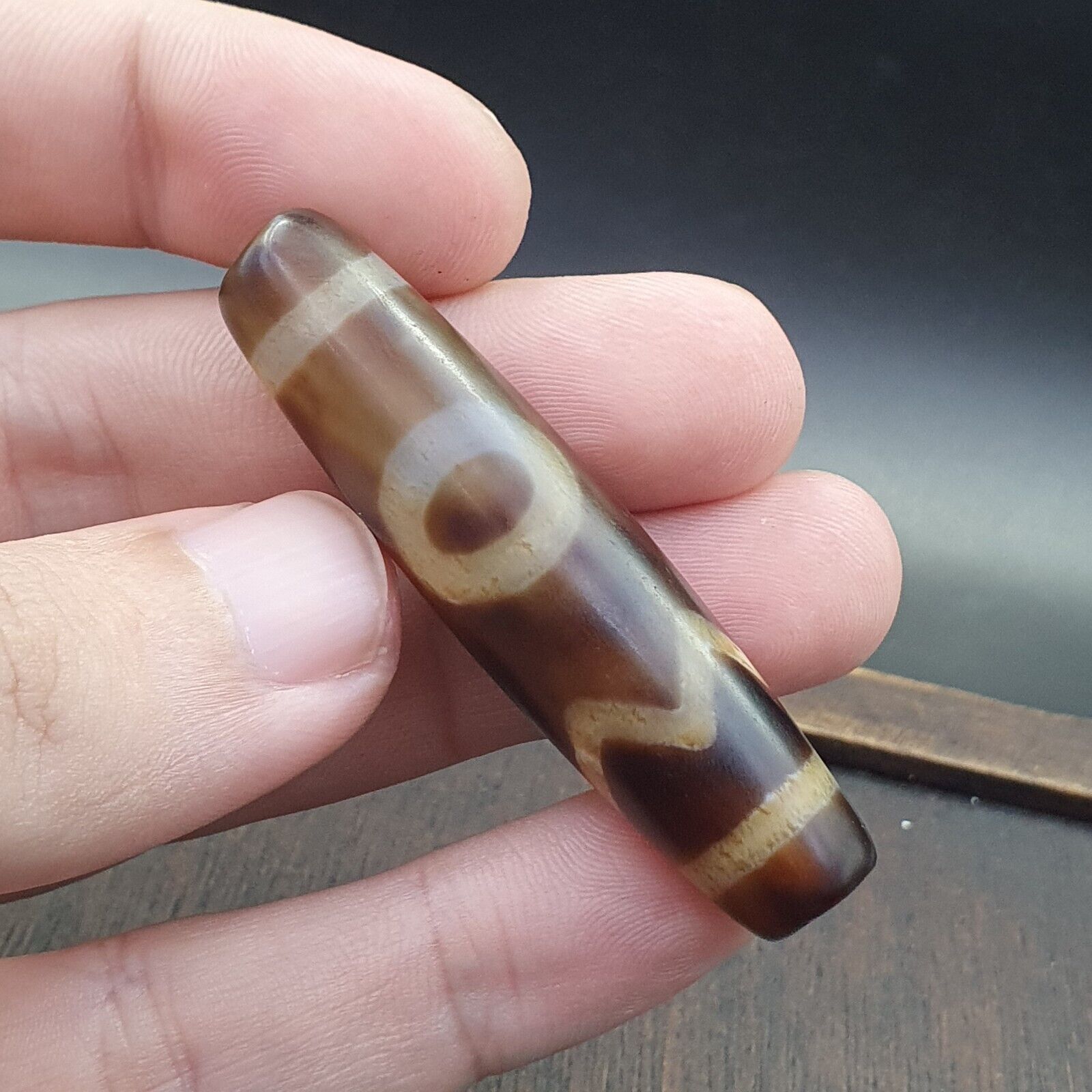 Vintage Old Tibetan Very unique Eyes Agate stone Dzi Bead Amulet