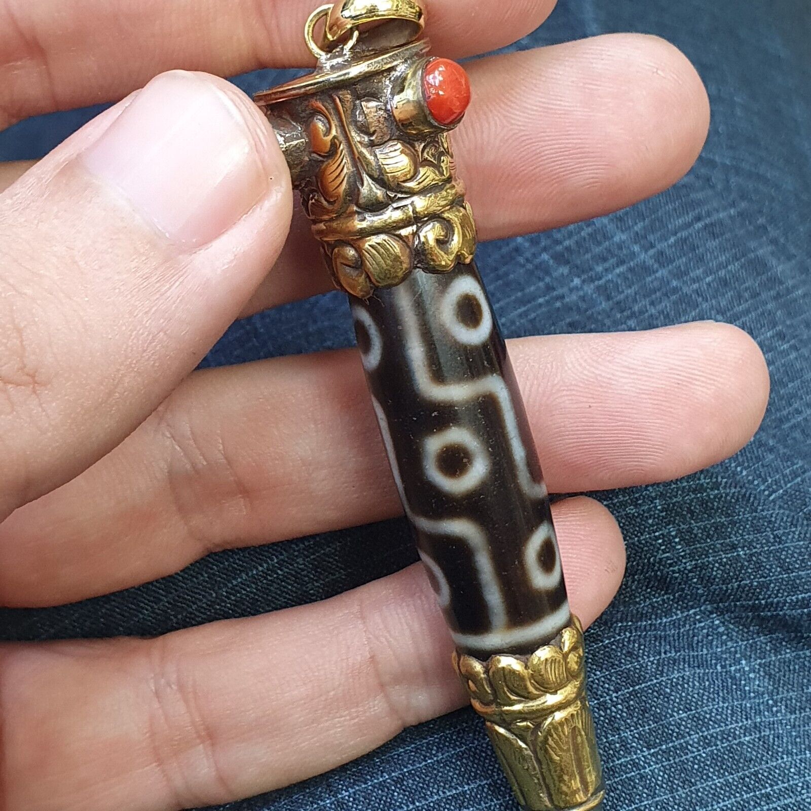 Amazing Corals Agate 9 Eyes Tibetan Nepalese dzi bead pendant  Dzi Bead Amulet