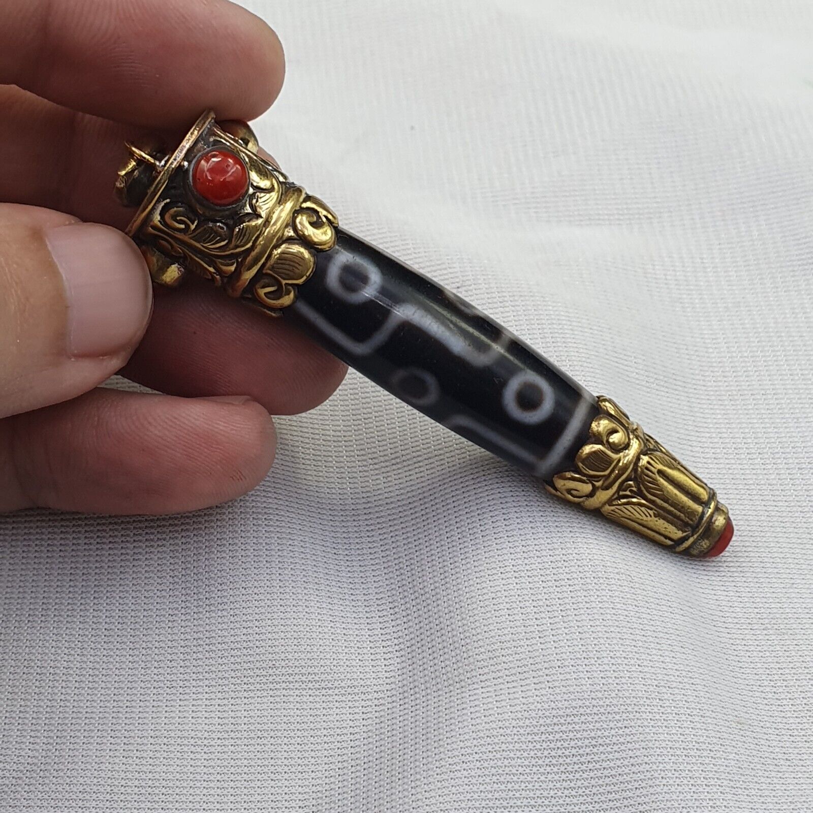 Amazing Corals Agate 9 Eyes Tibetan Nepalese dzi bead pendant  Dzi Bead Amulet
