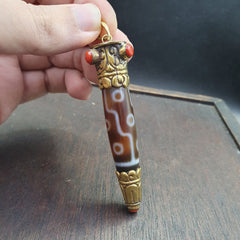 Amazing Corals Agate 9 Eyes Tibetan Nepalese dzi bead pendant  Dzi Bead Amulet