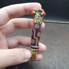 Amazing Corals Agate 9 Eyes Tibetan Nepalese dzi bead pendant  Dzi Bead Amulet