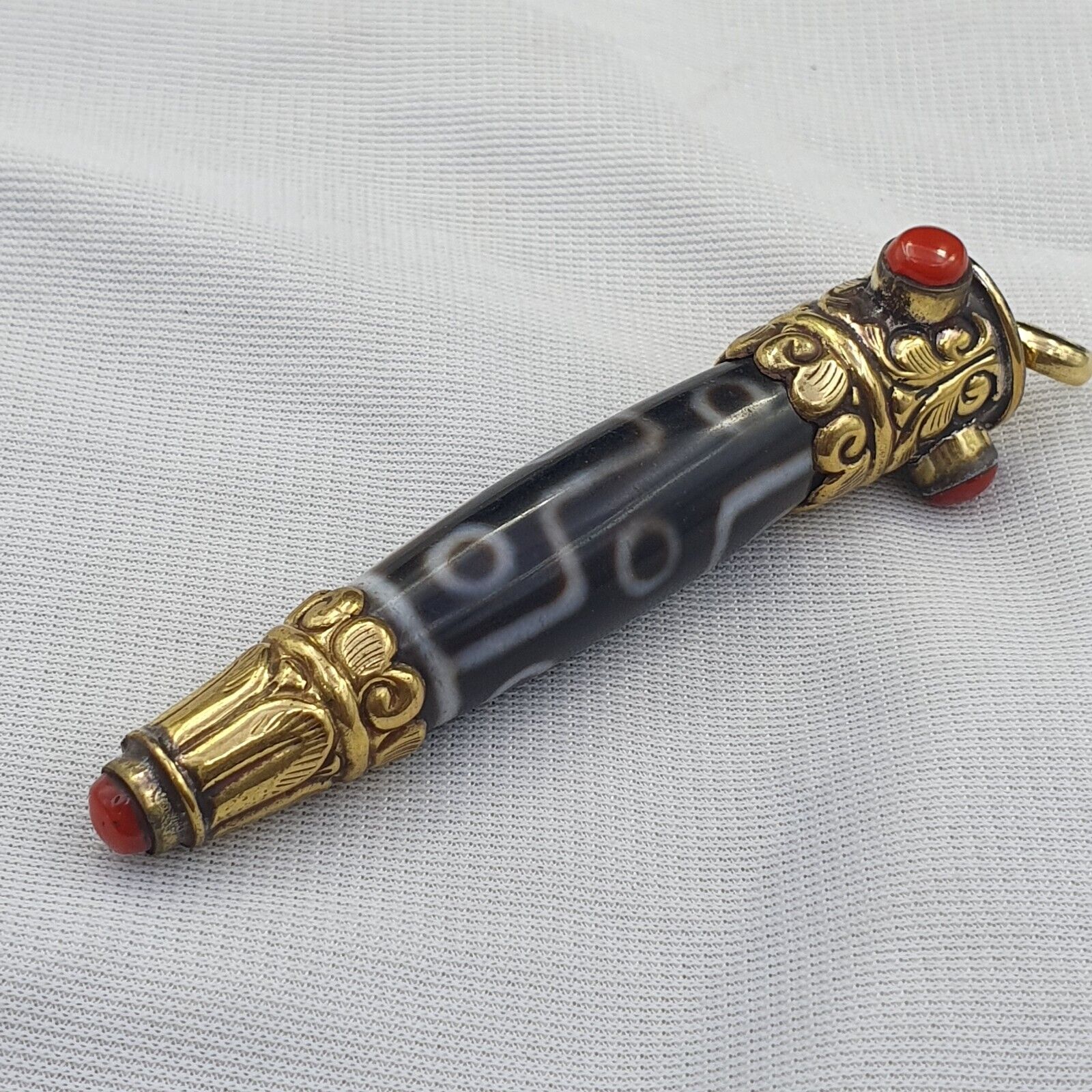 Amazing Corals Agate 9 Eyes Tibetan Nepalese dzi bead pendant  Dzi Bead Amulet