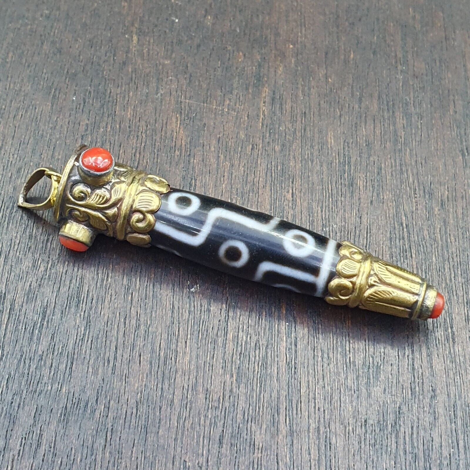 Amazing Corals Agate 9 Eyes Tibetan Nepalese dzi bead pendant  Dzi Bead Amulet