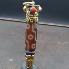 Amazing Corals Agate 9 Eyes Tibetan Nepalese dzi bead pendant  Dzi Bead Amulet
