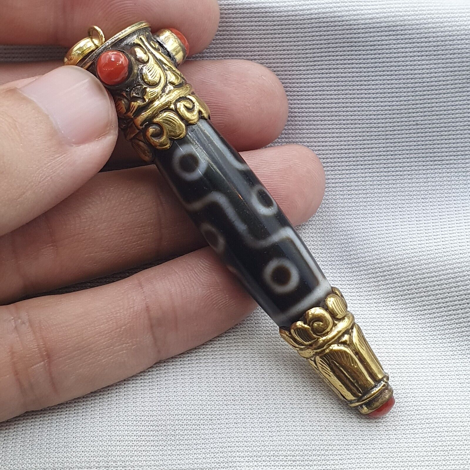 Amazing Corals Agate 9 Eyes Tibetan Nepalese dzi bead pendant  Dzi Bead Amulet
