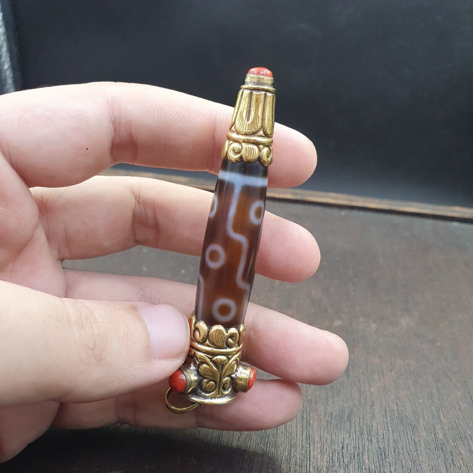 Amazing Corals Agate 9 Eyes Tibetan Nepalese dzi bead pendant  Dzi Bead Amulet