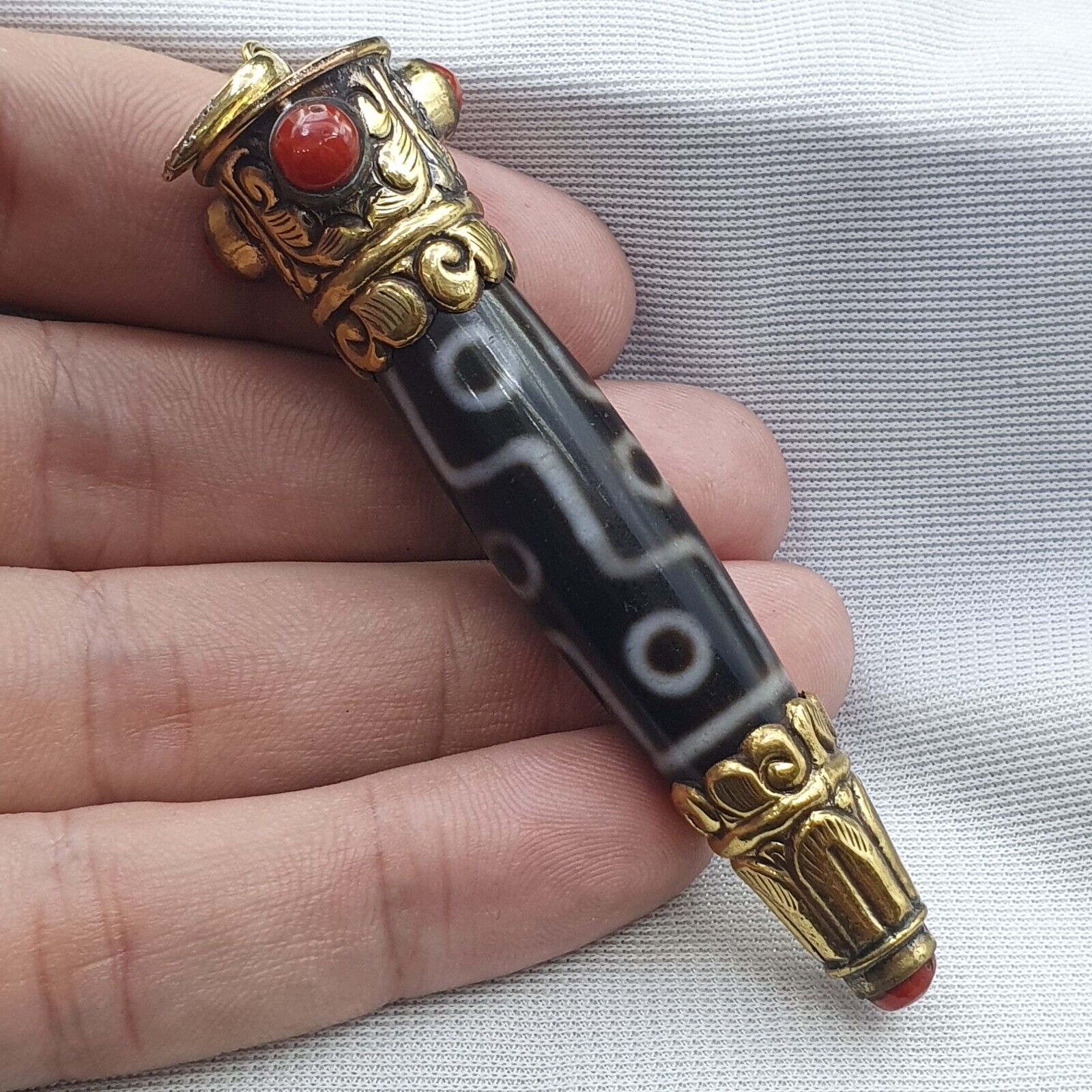 Amazing Corals Agate 9 Eyes Tibetan Nepalese dzi bead pendant  Dzi Bead Amulet