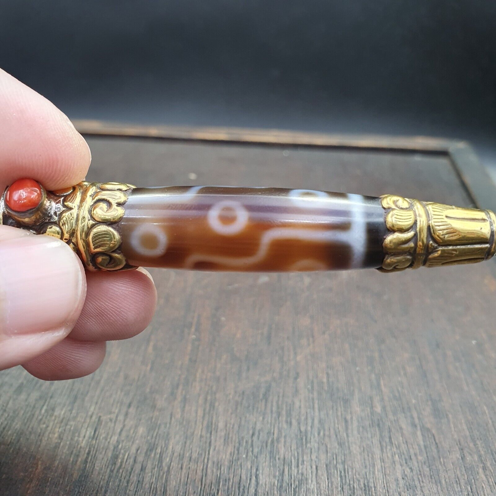 Amazing Corals Agate 9 Eyes Tibetan Nepalese dzi bead pendant  Dzi Bead Amulet