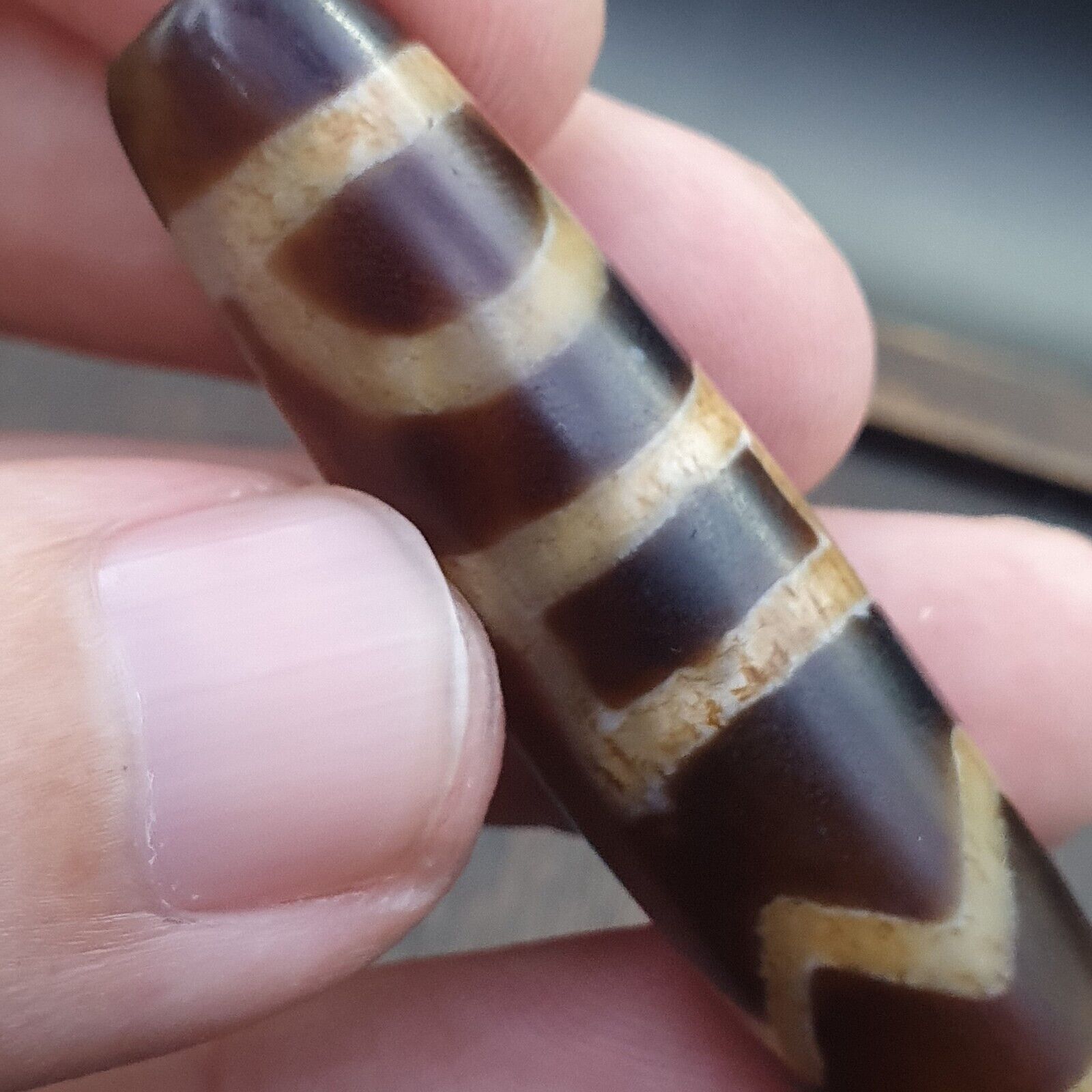 Vintage Old Tibetan Very unique Eyes Agate stone Dzi Bead Amulet