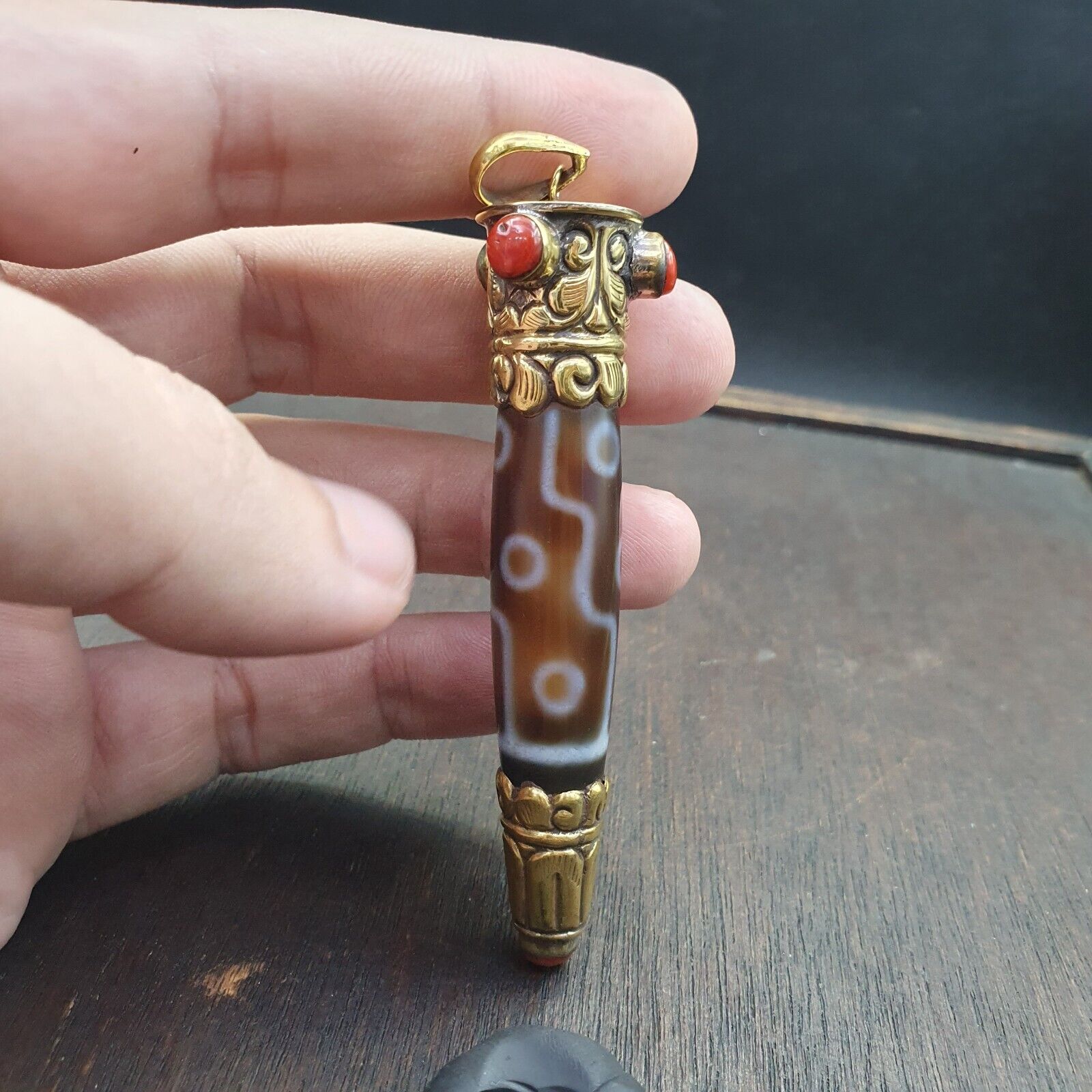 Amazing Corals Agate 9 Eyes Tibetan Nepalese dzi bead pendant  Dzi Bead Amulet