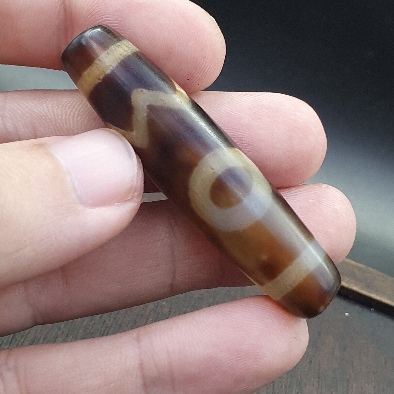 Vintage Old Tibetan Very unique Eyes Agate stone Dzi Bead Amulet