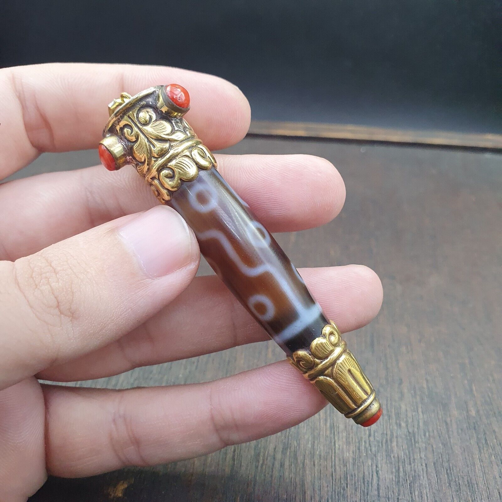 Amazing Corals Agate 9 Eyes Tibetan Nepalese dzi bead pendant  Dzi Bead Amulet