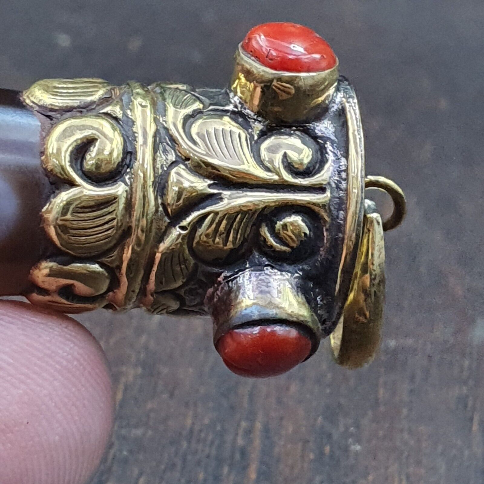 Amazing Corals Agate 9 Eyes Tibetan Nepalese dzi bead pendant  Dzi Bead Amulet