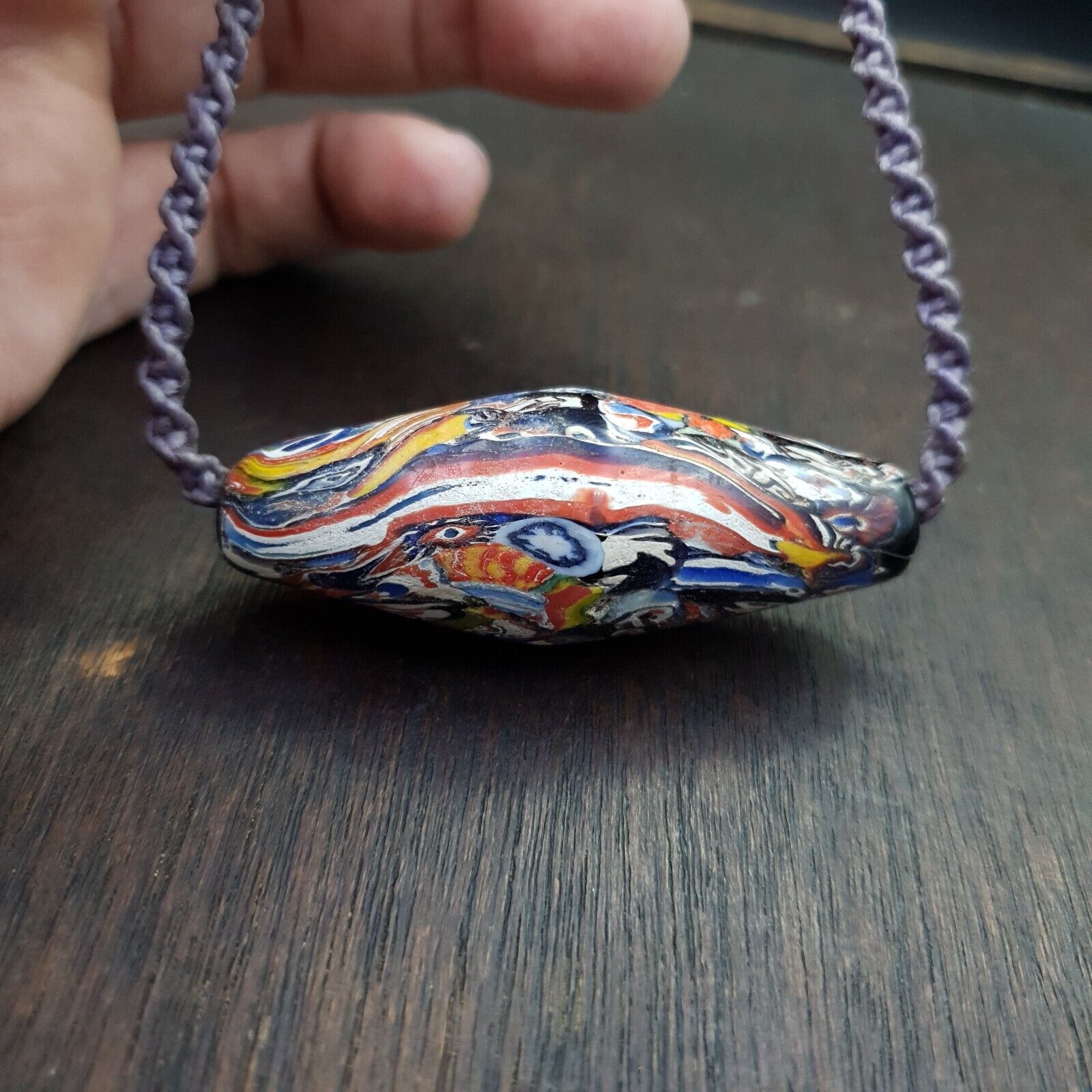 Huge Vintage Face Glass Bead with Decorative bead 61mm x23mm