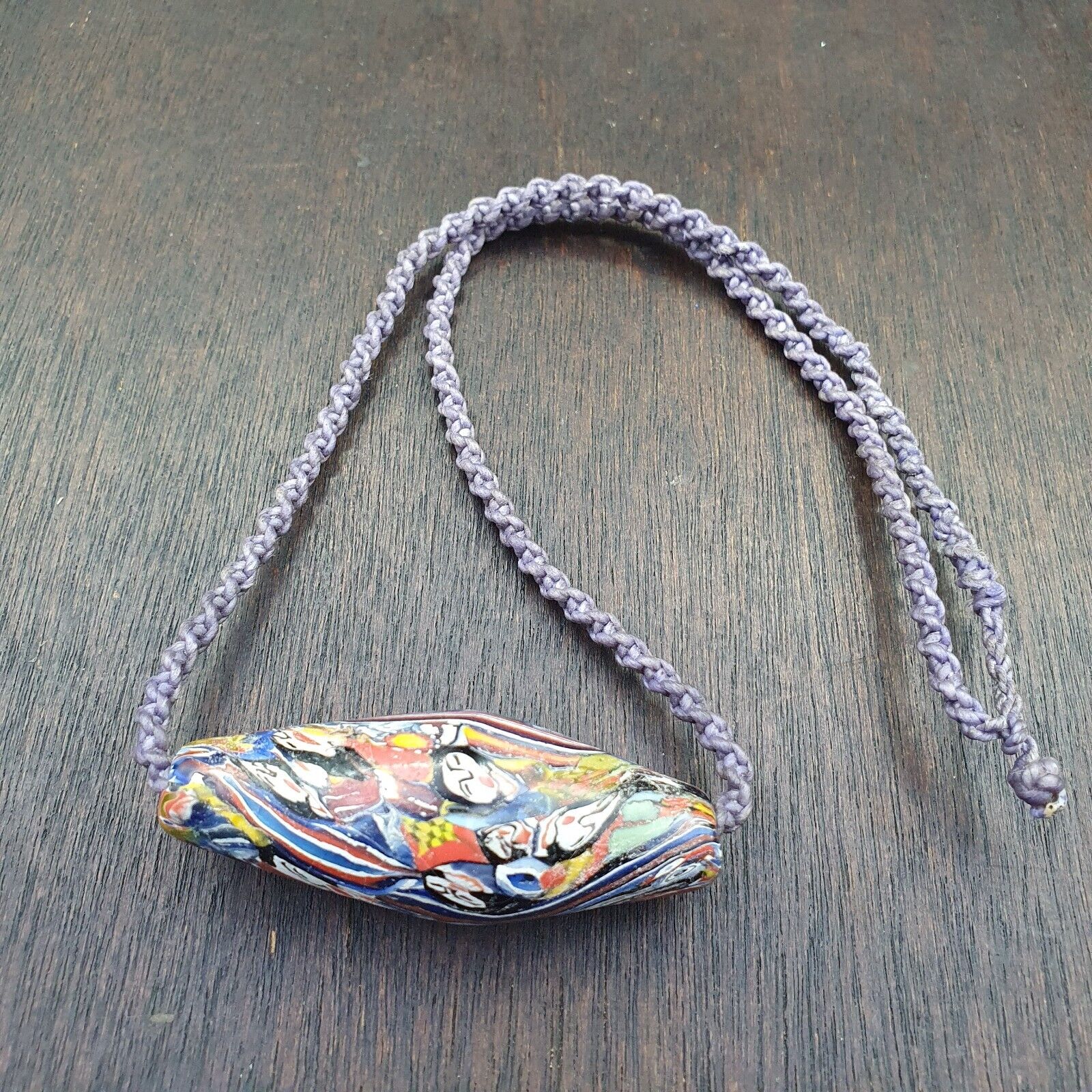 Huge Vintage Face Glass Bead with Decorative bead 61mm x23mm