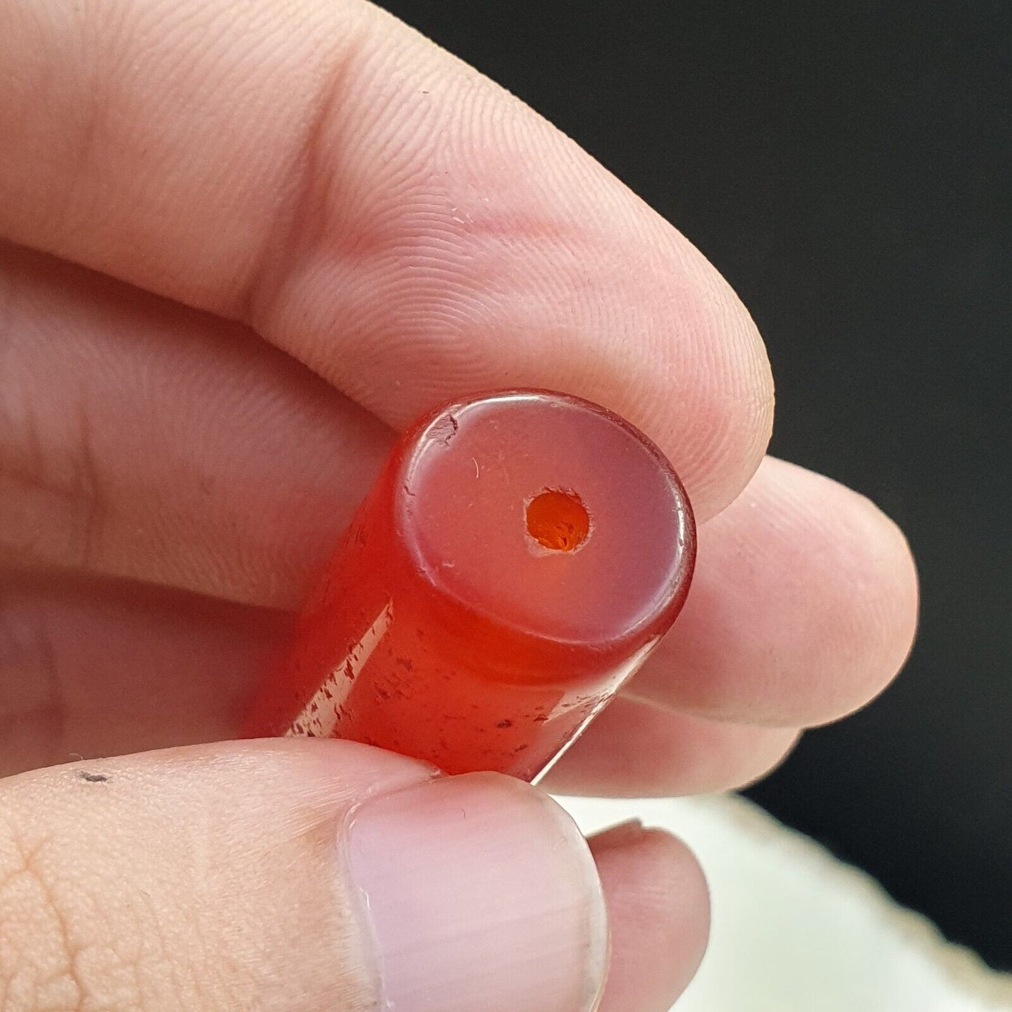 Lot 2 Antike rote Achat-Karneolperle aus tibetischem, afrikanischem Himalaya-Achat 