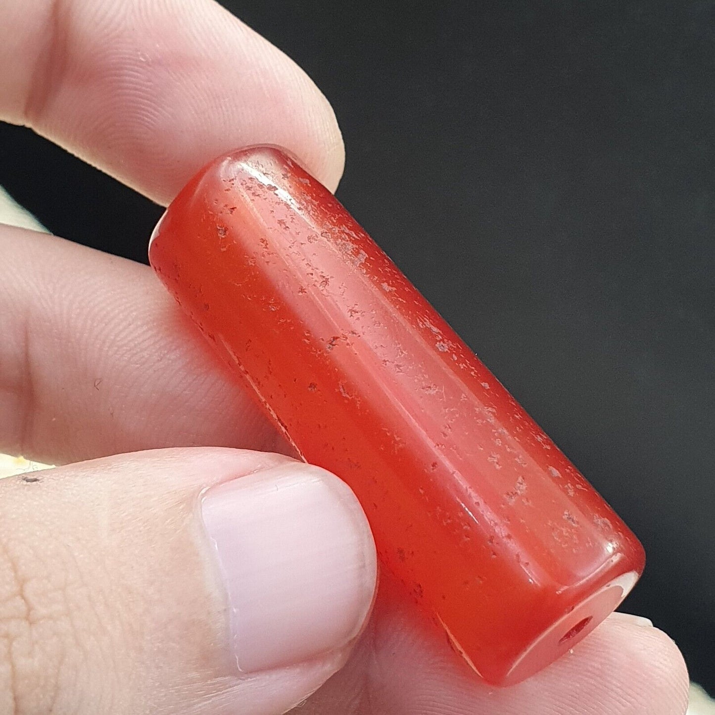 Lot 2 Antike rote Achat-Karneolperle aus tibetischem, afrikanischem Himalaya-Achat 