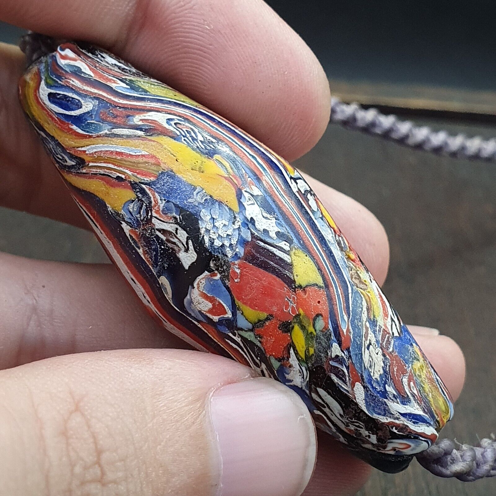 Huge Vintage Face Glass Bead with Decorative bead 61mm x23mm