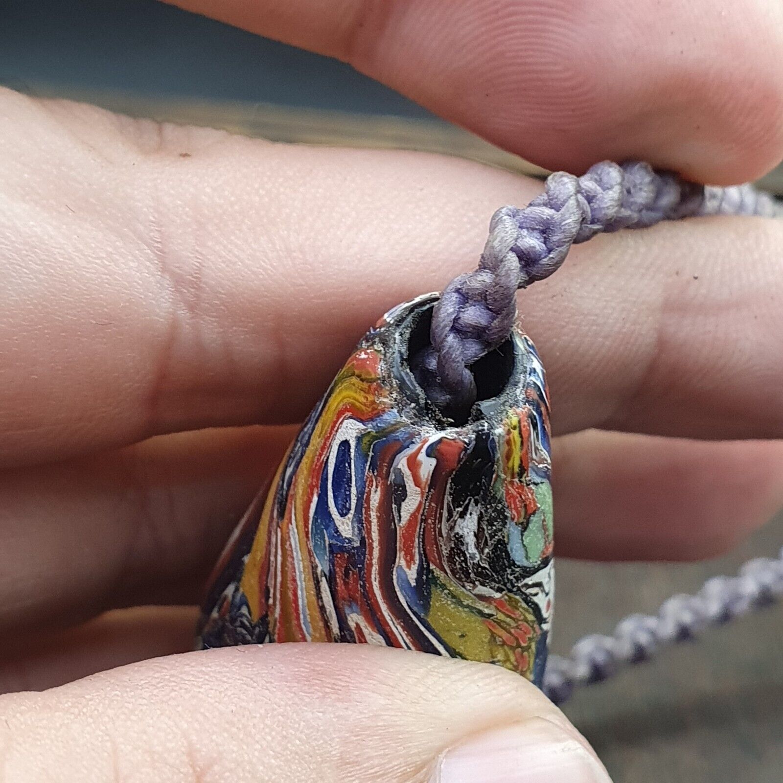 Huge Vintage Face Glass Bead with Decorative bead 61mm x23mm