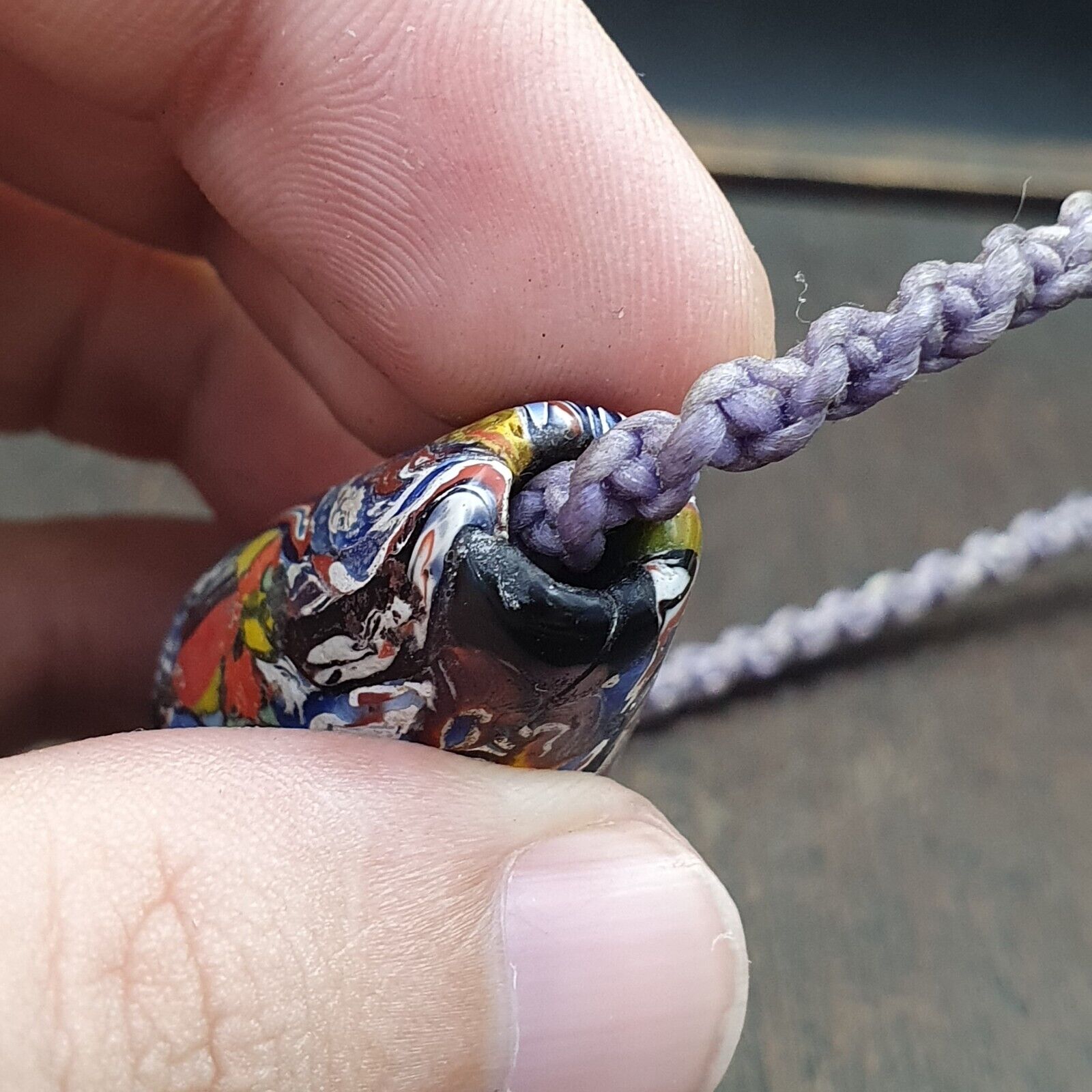 Huge Vintage Face Glass Bead with Decorative bead 61mm x23mm