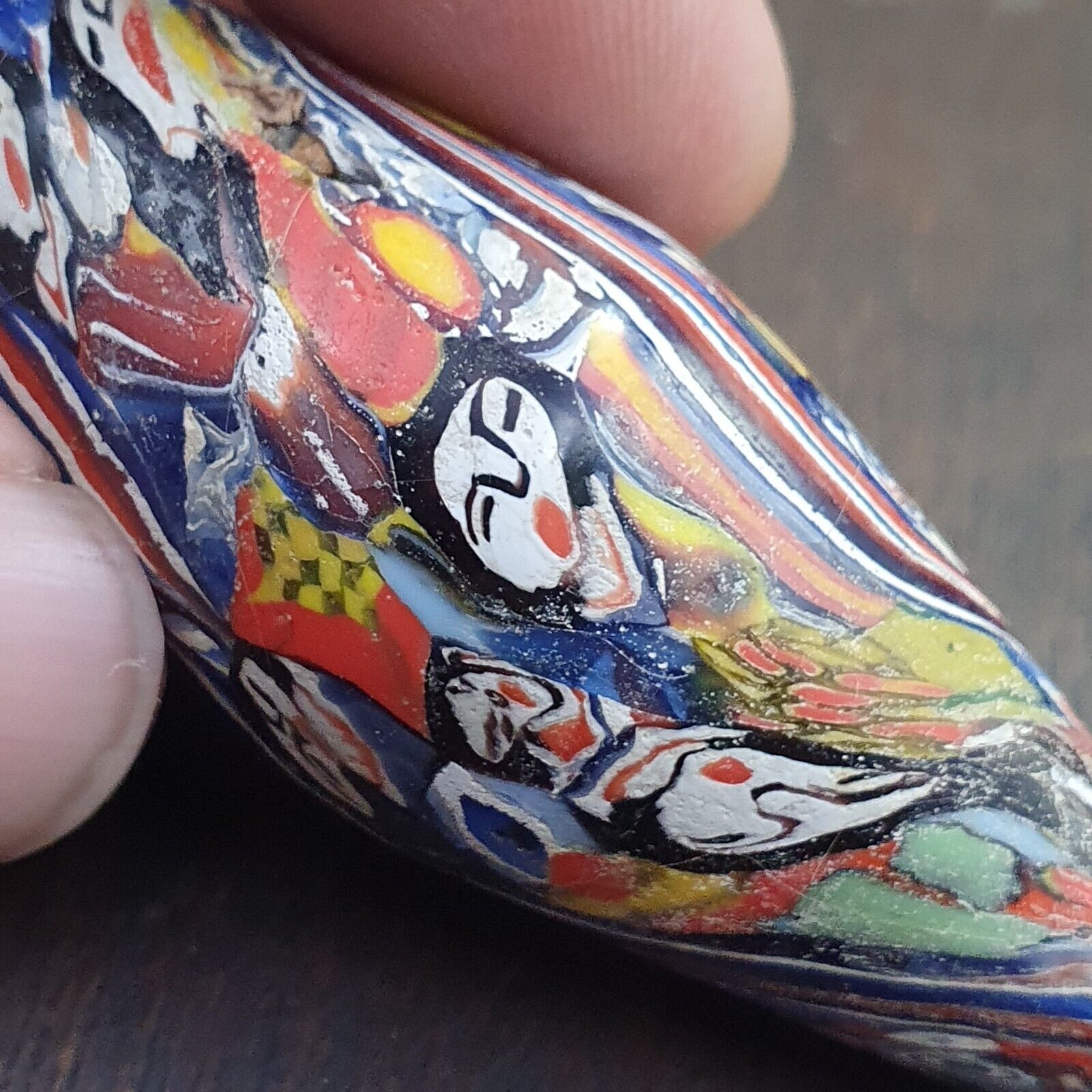 Huge Vintage Face Glass Bead with Decorative bead 61mm x23mm