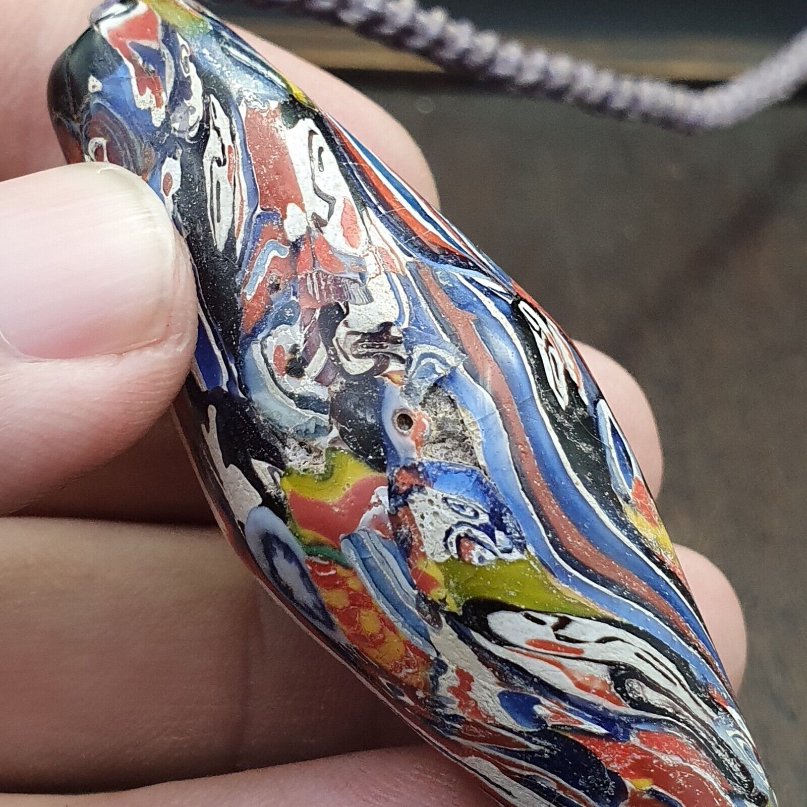 Huge Vintage Face Glass Bead with Decorative bead 61mm x23mm