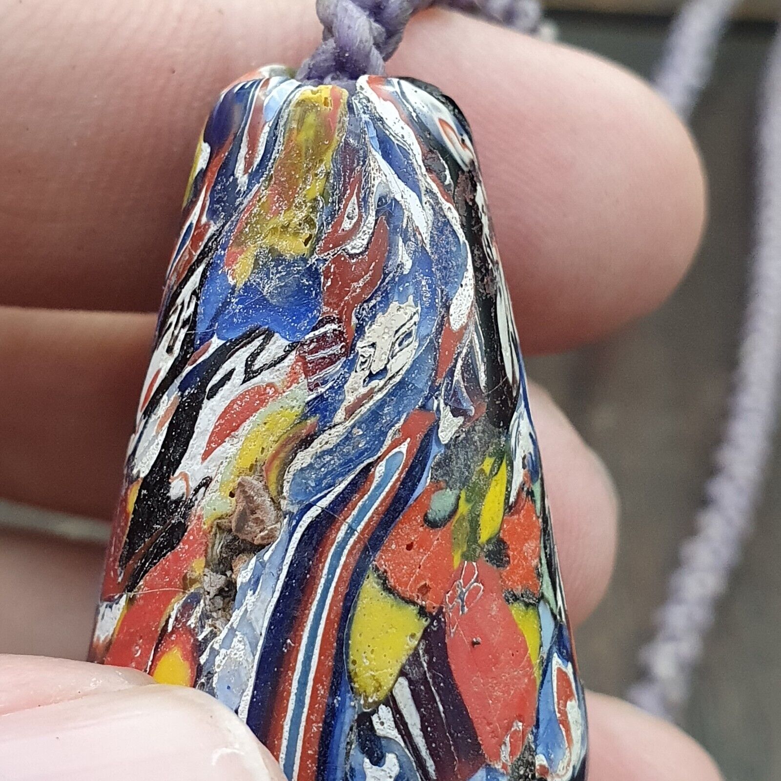 Huge Vintage Face Glass Bead with Decorative bead 61mm x23mm