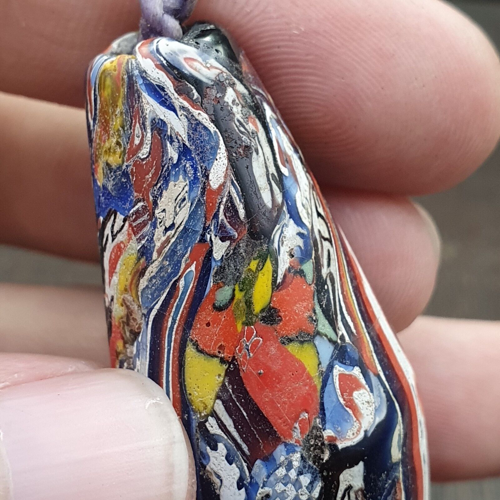 Huge Vintage Face Glass Bead with Decorative bead 61mm x23mm