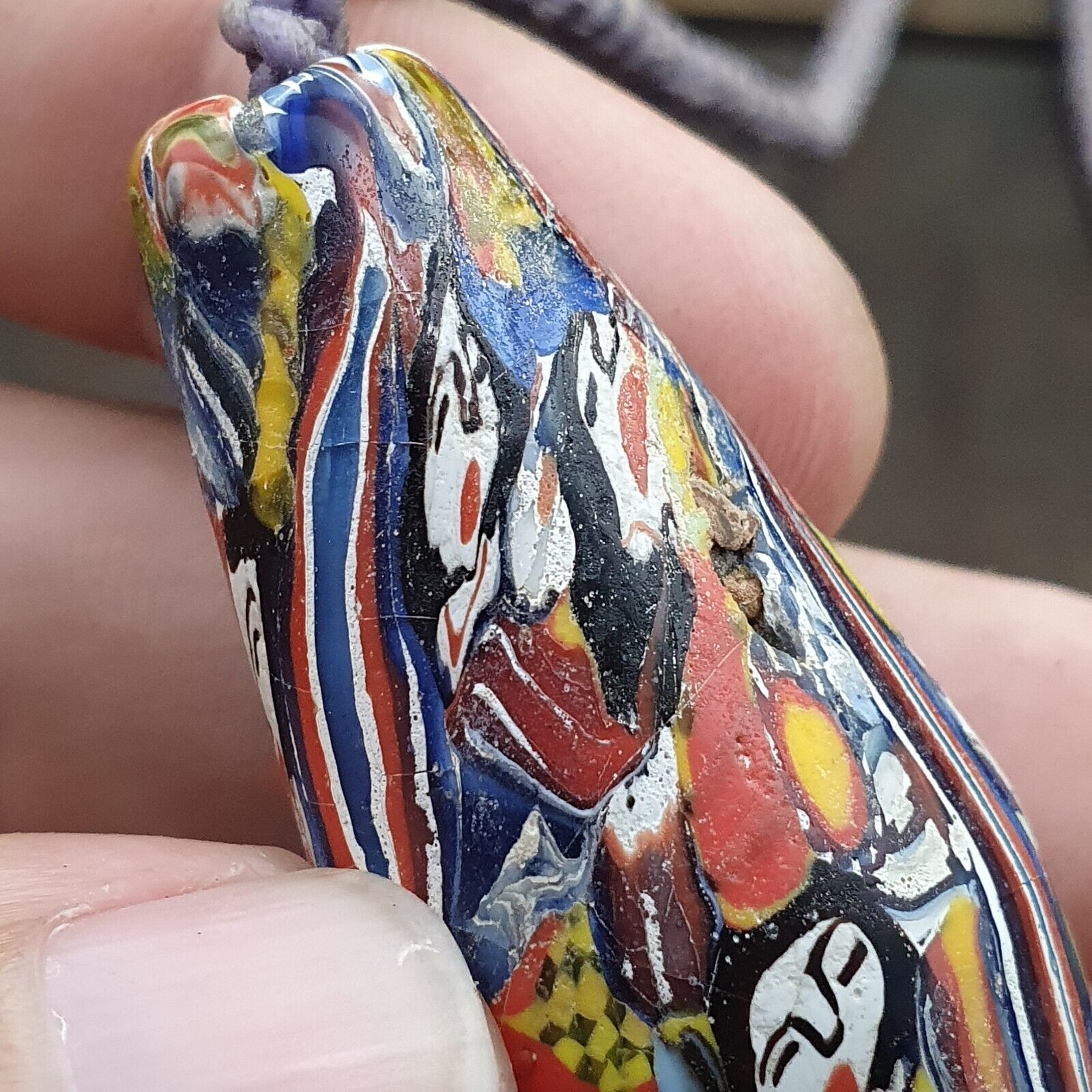 Huge Vintage Face Glass Bead with Decorative bead 61mm x23mm
